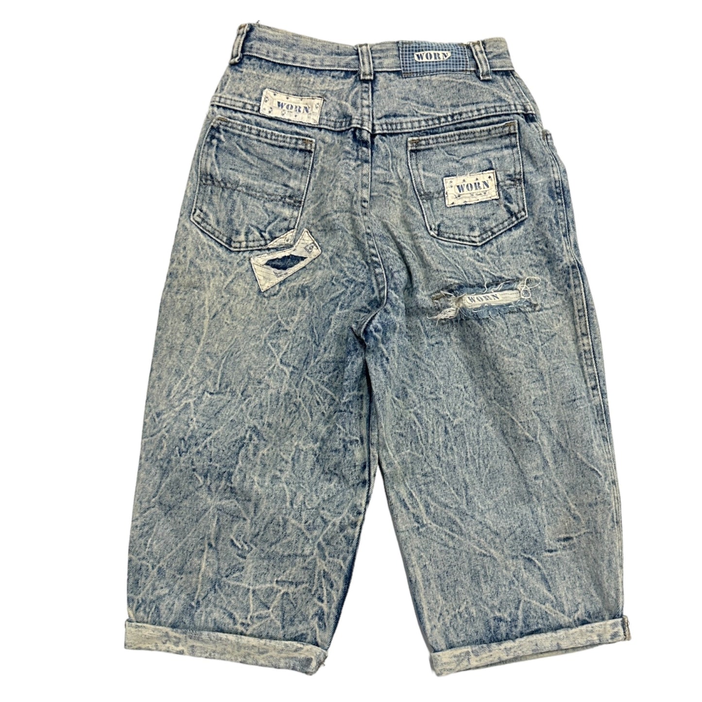 Vintage Y2K Beverly Hills Womens 7 Worn High Rise Straight Cuff Jean Shorts Acid