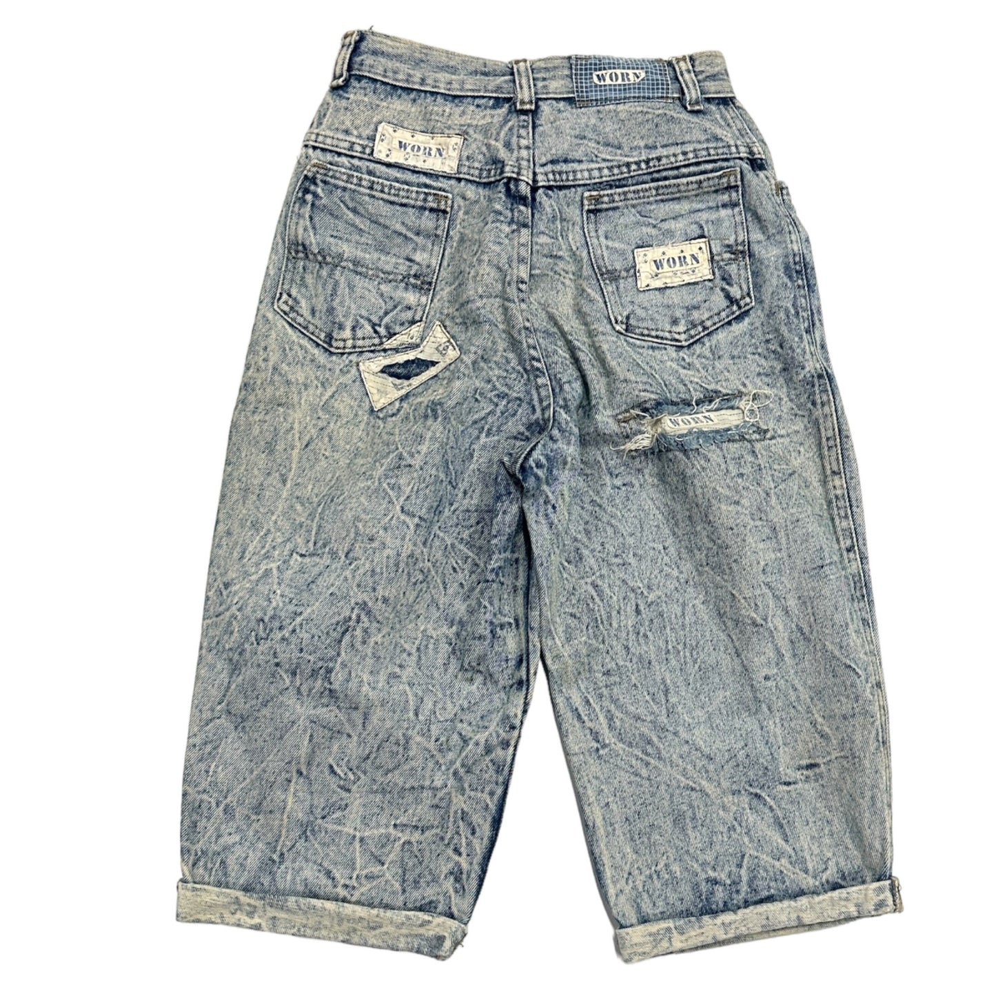 Vintage Y2K Beverly Hills Womens 7 Worn High Rise Straight Cuff Jean Shorts Acid