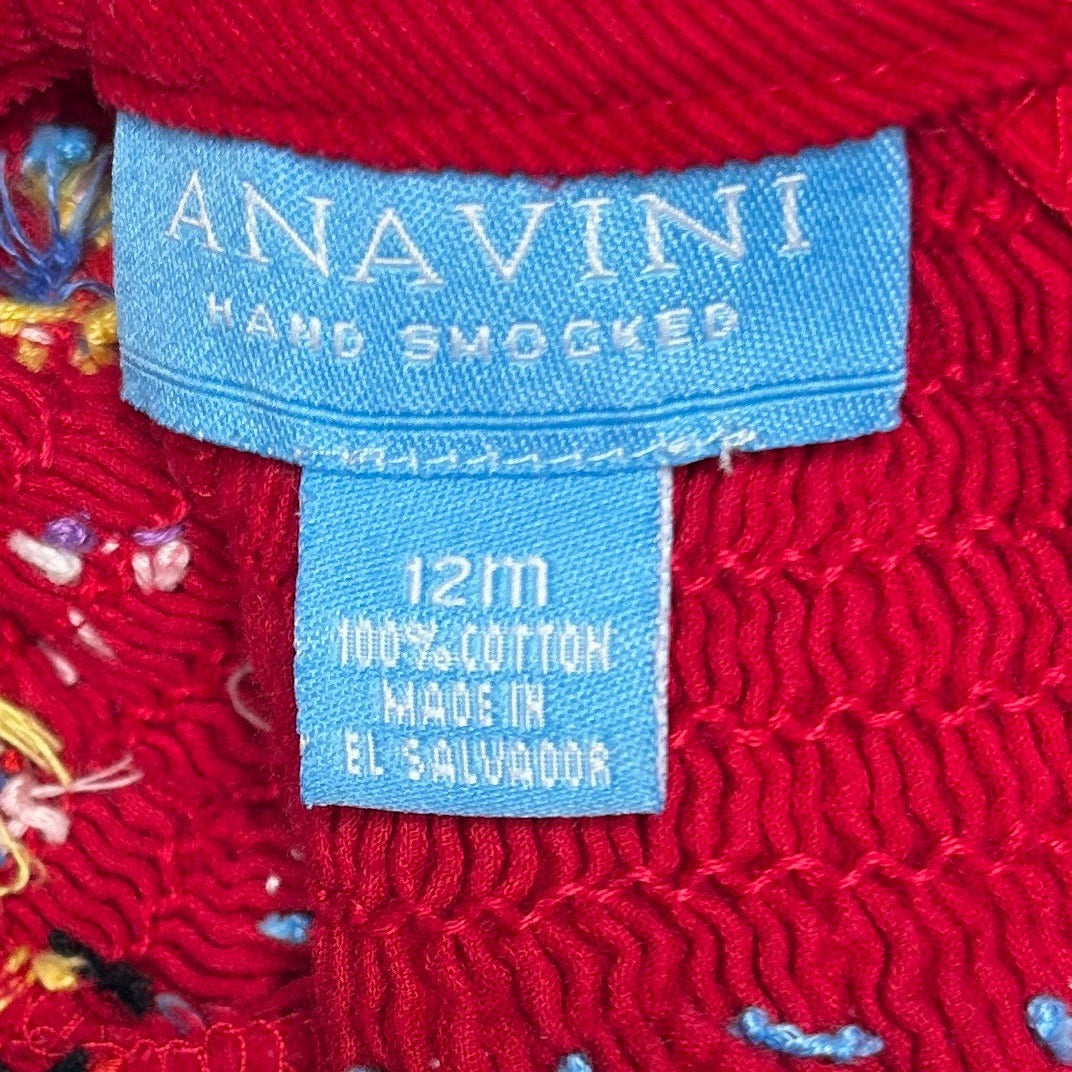 Avani 12M Red Hand Smocked Bishop Dress Nutcracker Christmas Tree Elf Dancer