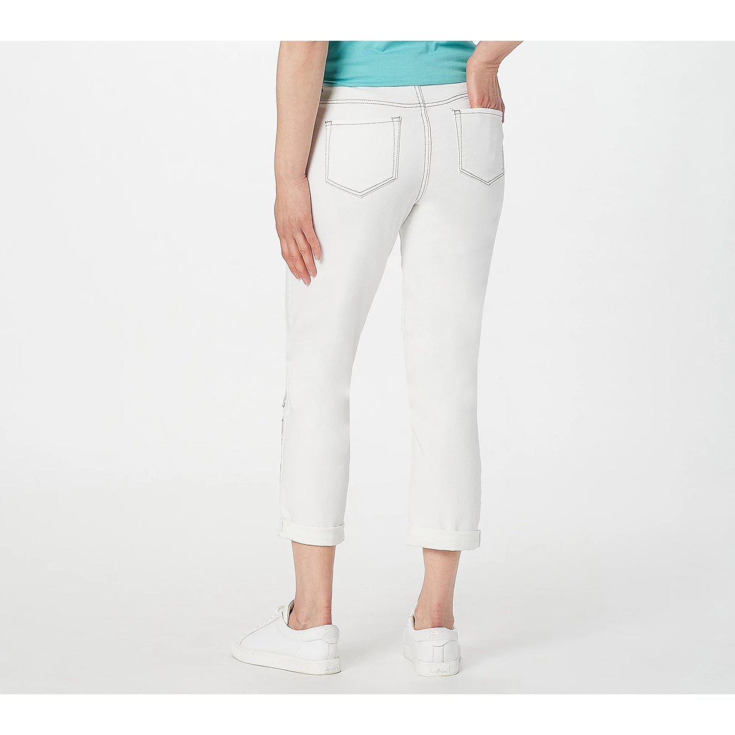 LOGO Lavish by Lori Goldstein Regular Alabaster Boyfriend Jeans Cuffed Womens 14