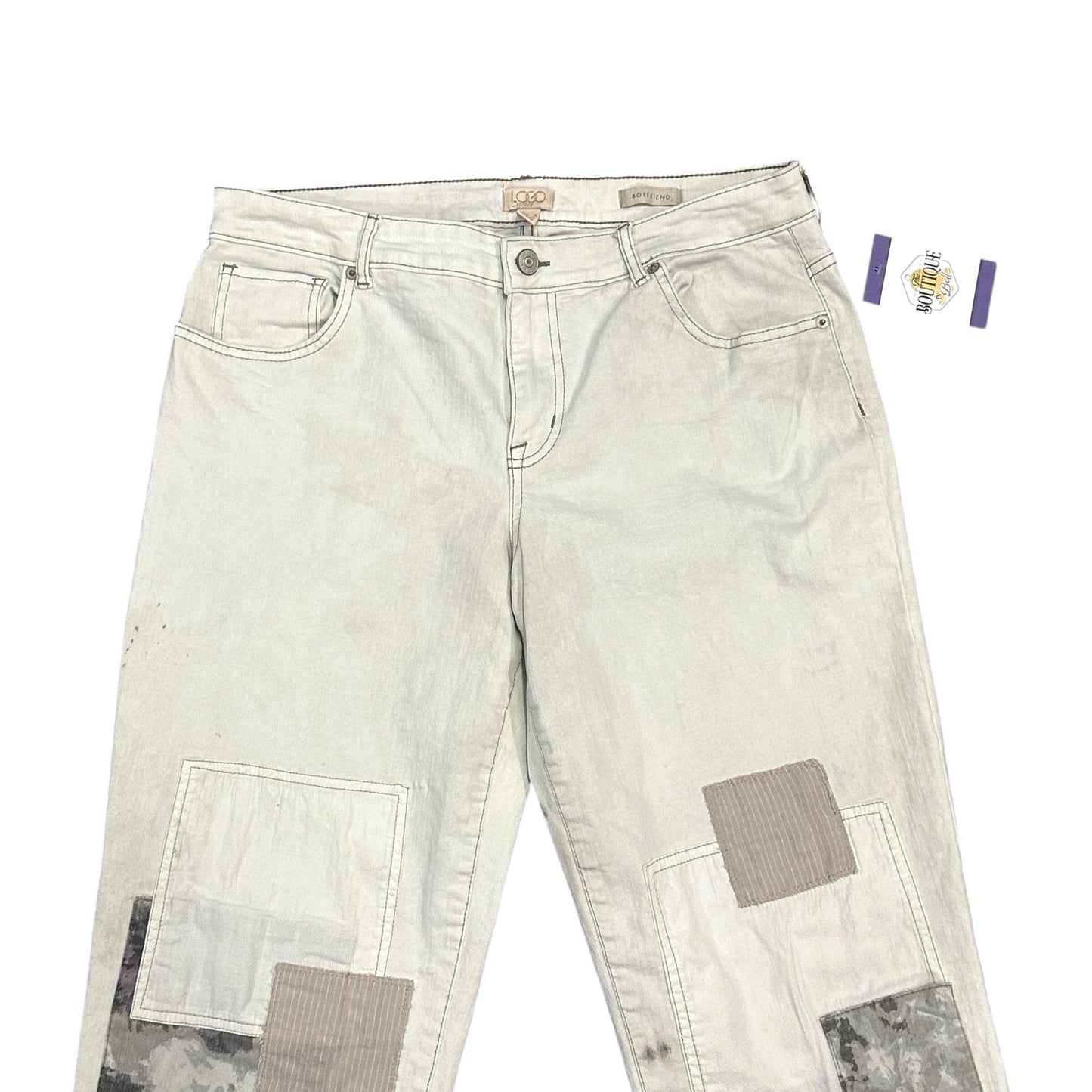 LOGO Lavish by Lori Goldstein Regular Alabaster Boyfriend Jeans Cuffed Womens 14