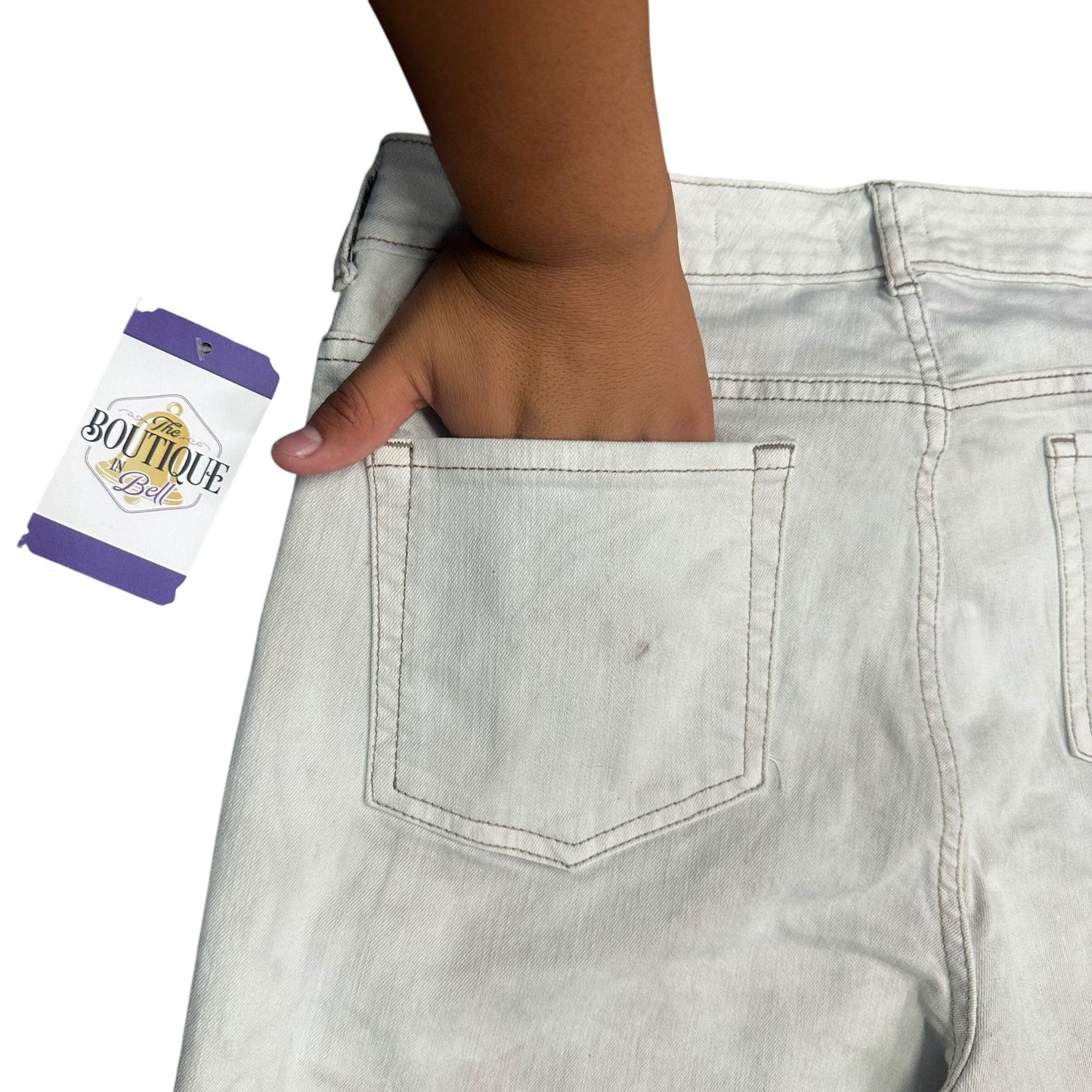 LOGO Lavish by Lori Goldstein Regular Alabaster Boyfriend Jeans Cuffed Womens 14