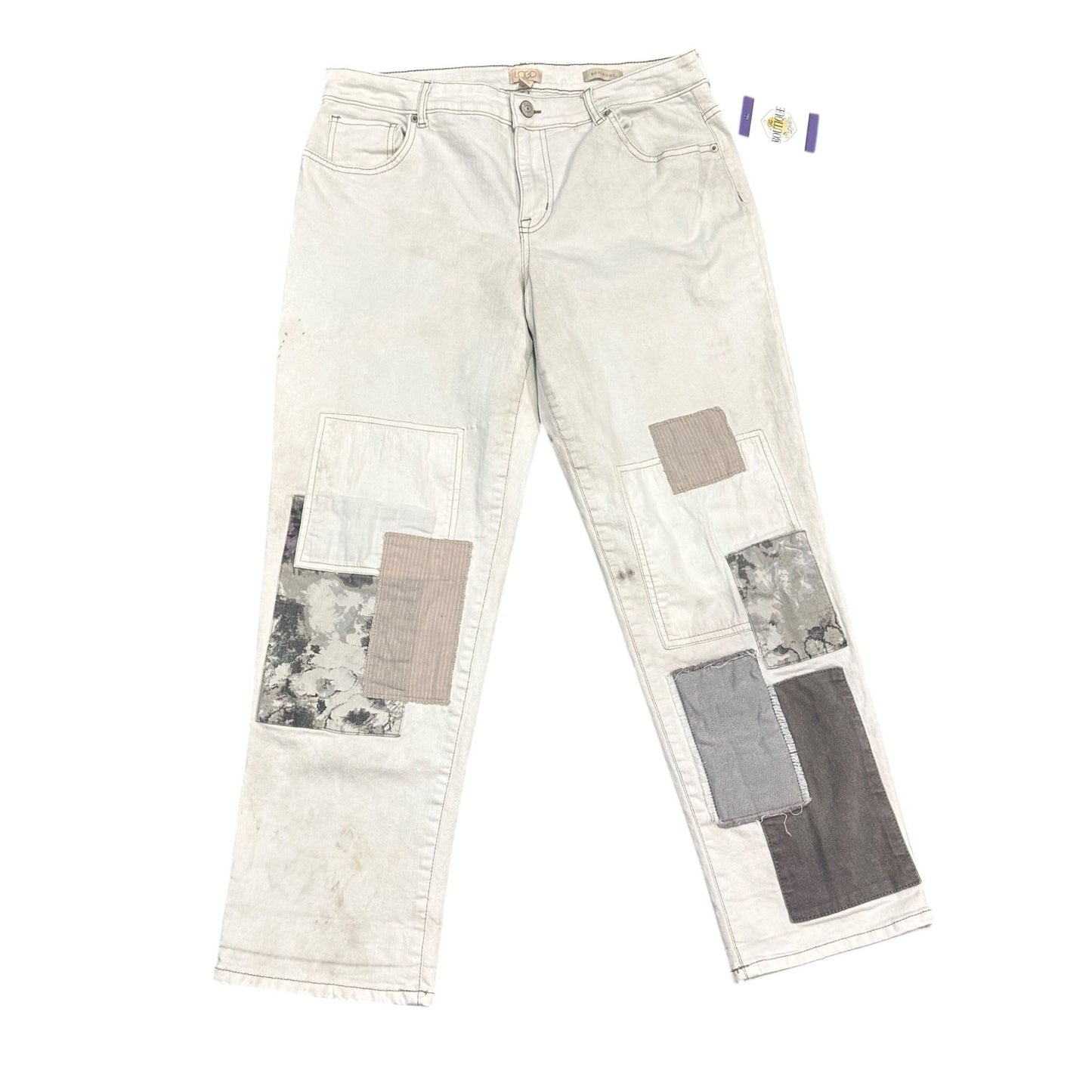 LOGO Lavish by Lori Goldstein Regular Alabaster Boyfriend Jeans Cuffed Womens 14