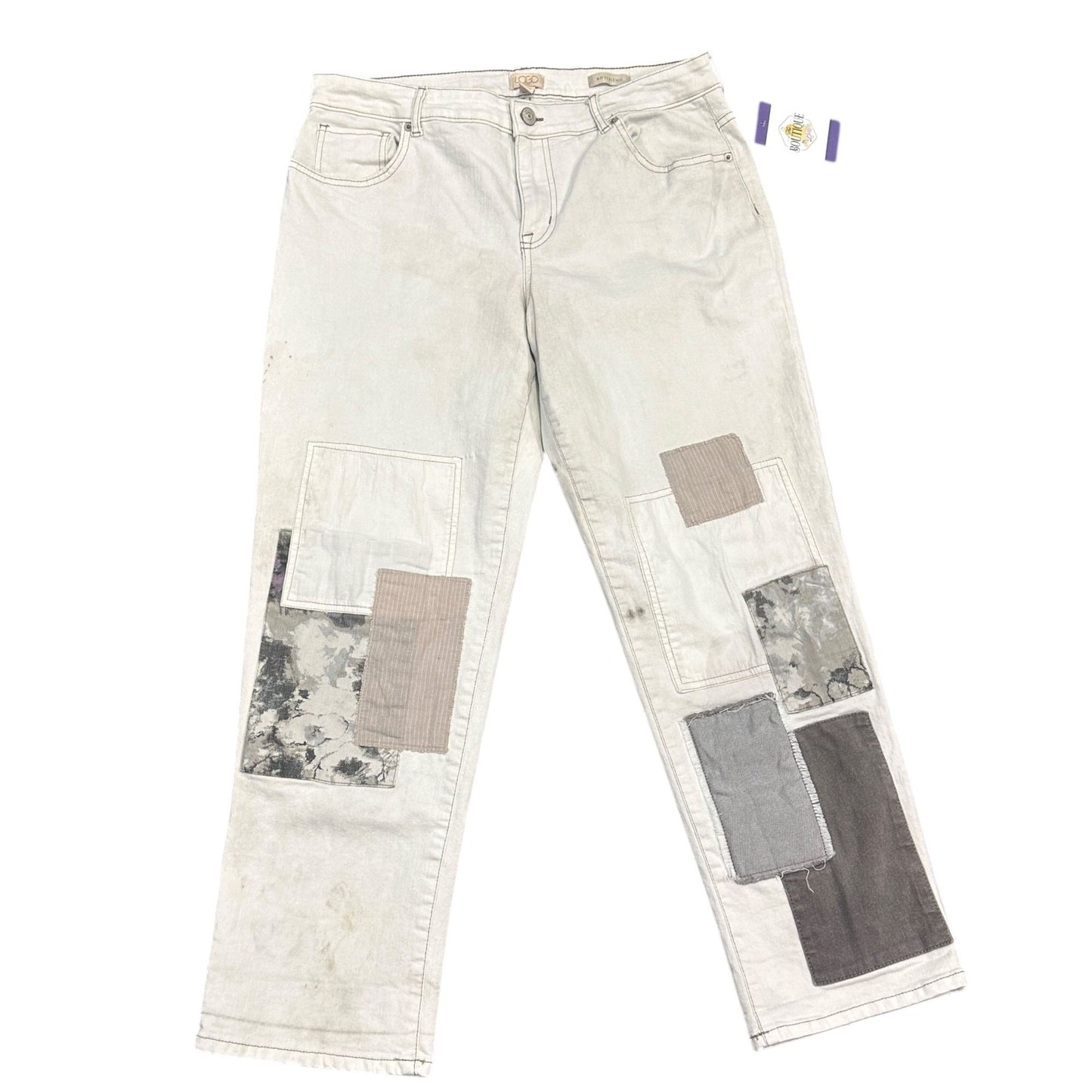 LOGO Lavish by Lori Goldstein Regular Alabaster Boyfriend Jeans Cuffed Womens 14