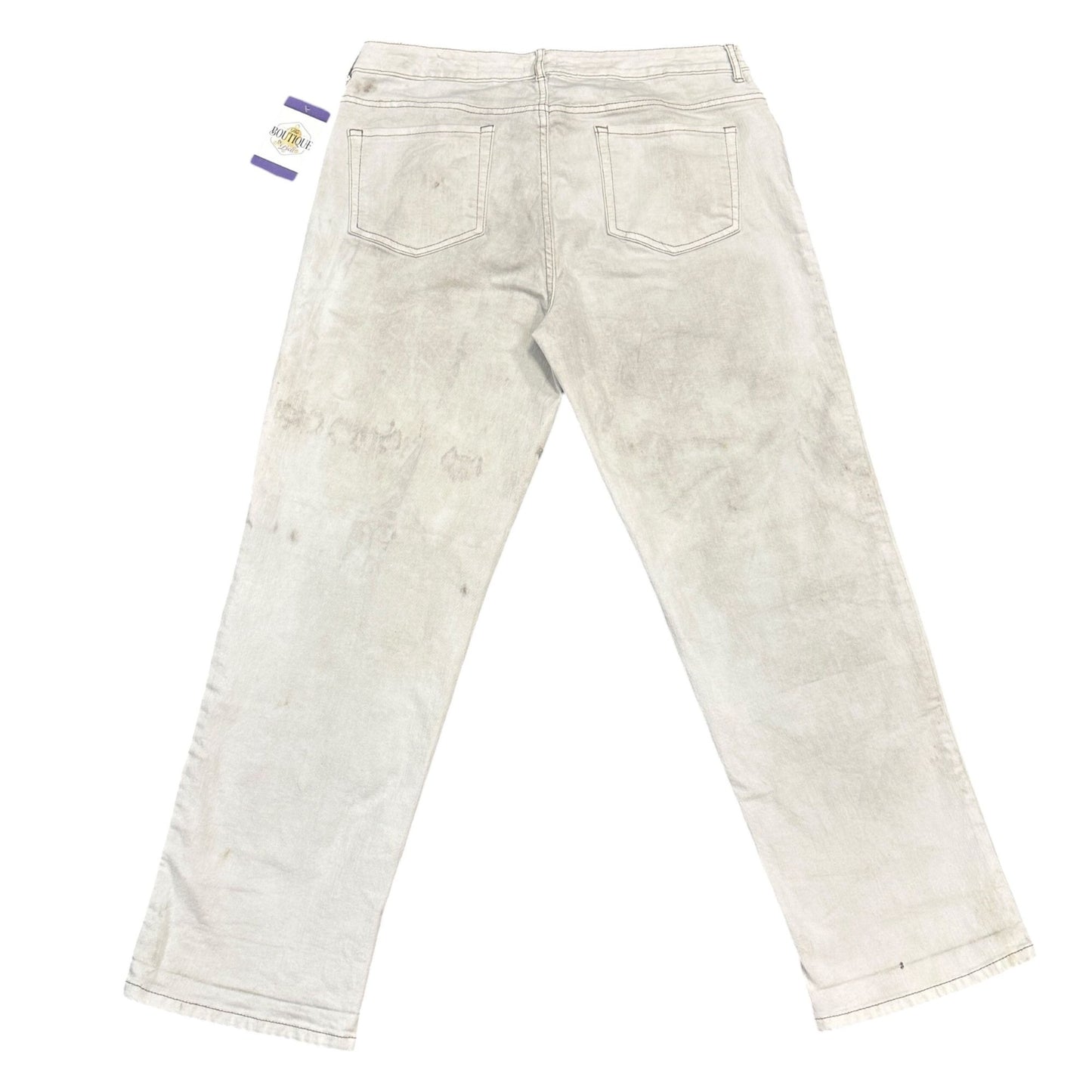 LOGO Lavish by Lori Goldstein Regular Alabaster Boyfriend Jeans Cuffed Womens 14