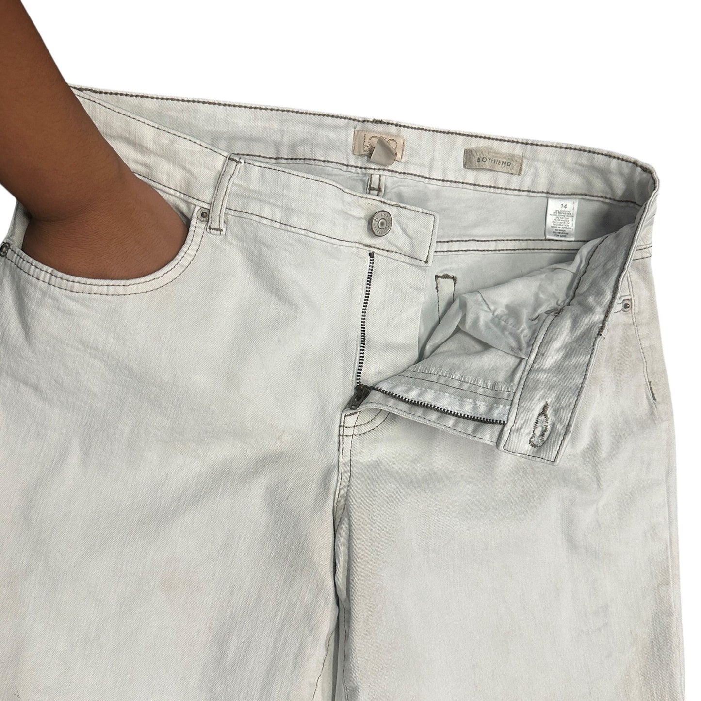 LOGO Lavish by Lori Goldstein Regular Alabaster Boyfriend Jeans Cuffed Womens 14