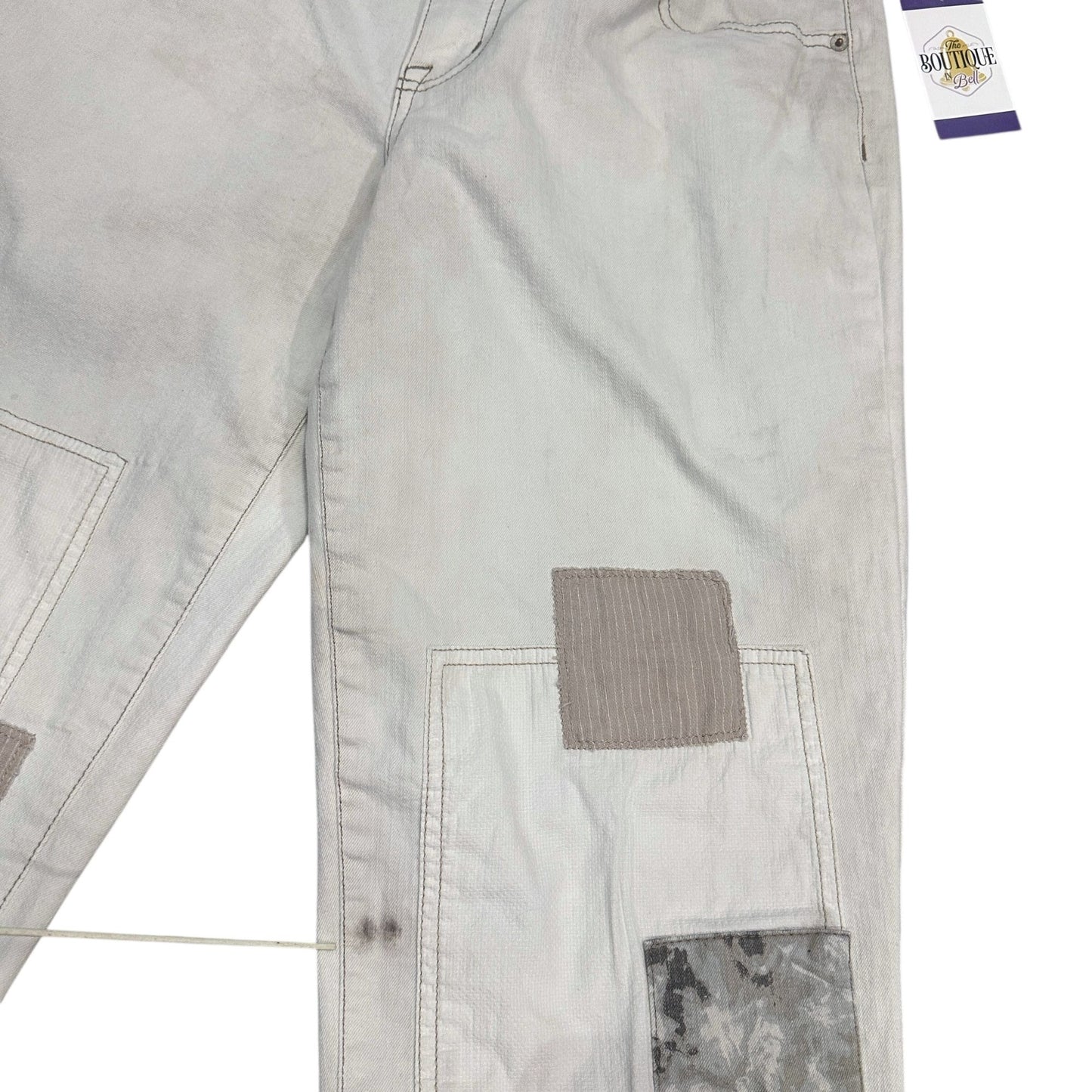 LOGO Lavish by Lori Goldstein Regular Alabaster Boyfriend Jeans Cuffed Womens 14