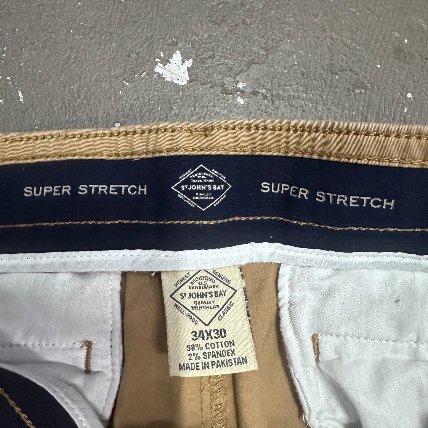 St Johns Bay Slacks Lot of 2 Khaki & Tan Super Stretch 34x30 Office Wear Business