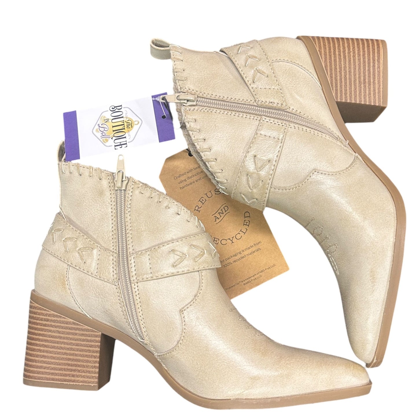 Frye & Co. Palma Western Booties 8M Beige Faux Leather Ankle Boots