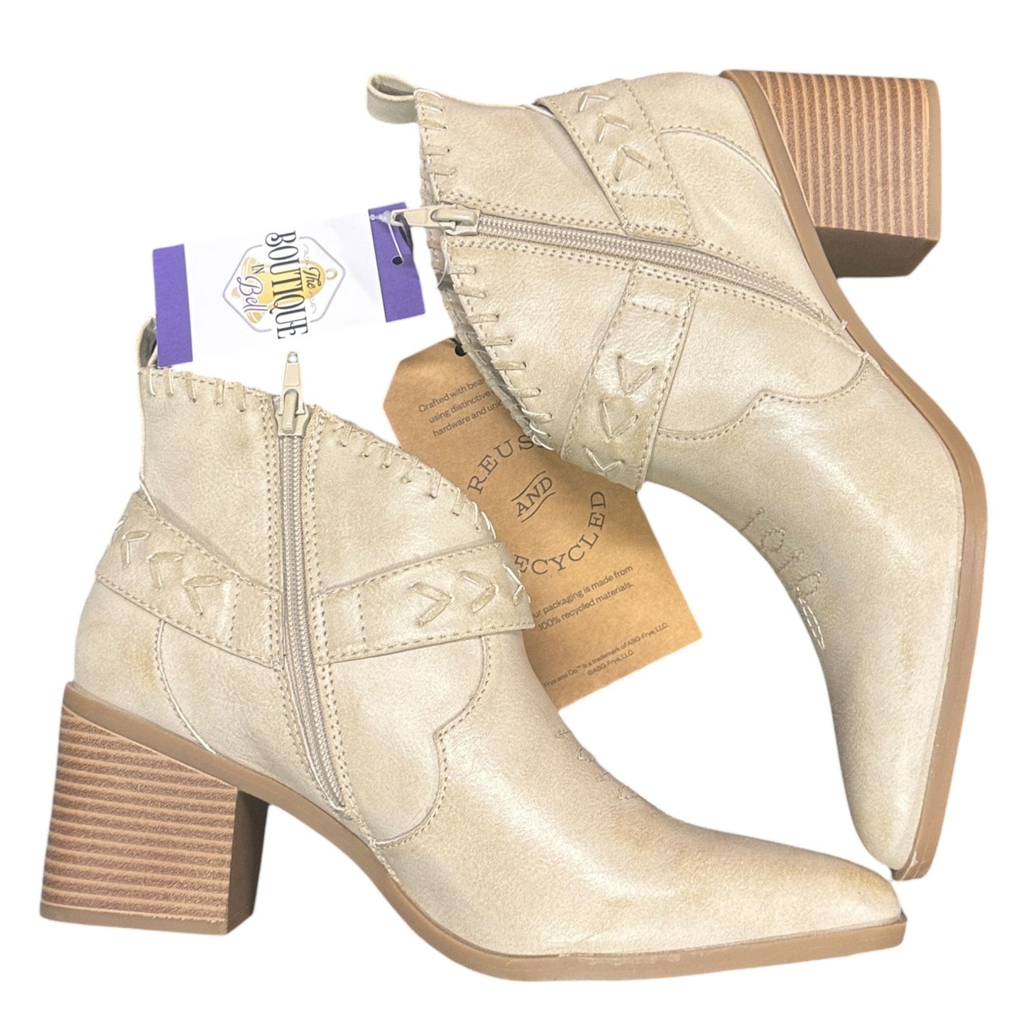 Frye & Co. Palma Western Booties 8M Beige Faux Leather Ankle Boots