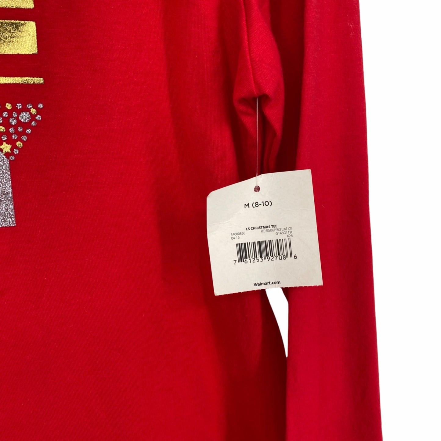 Xmas Novelty TShirt Holiday Time M Red Peace Love Joy Bling Casual Holiday Chic