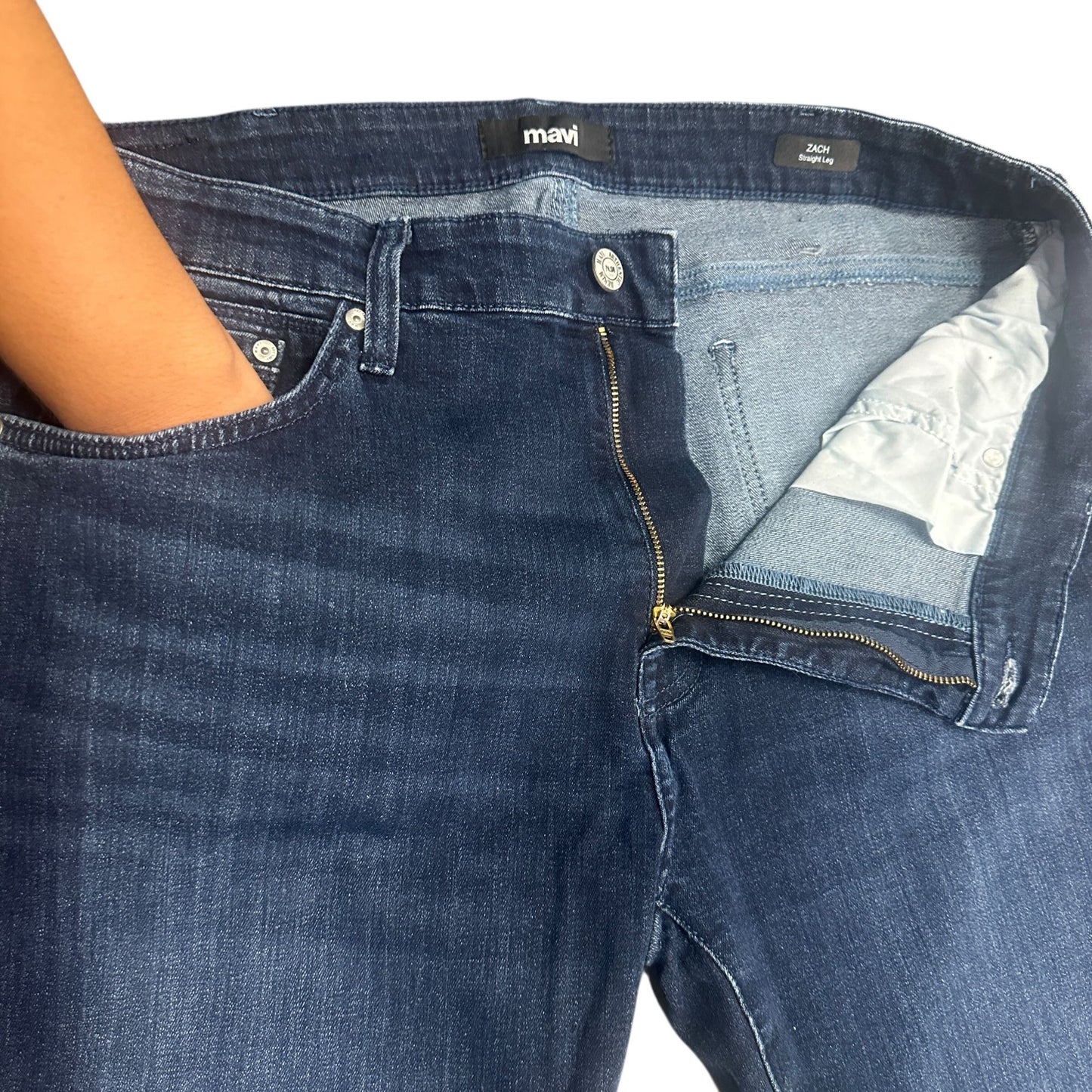 Mavi Mens Jeans 38x32 Zach Straight Leg Stretch Dark Wash Blue Reg Rise Denim