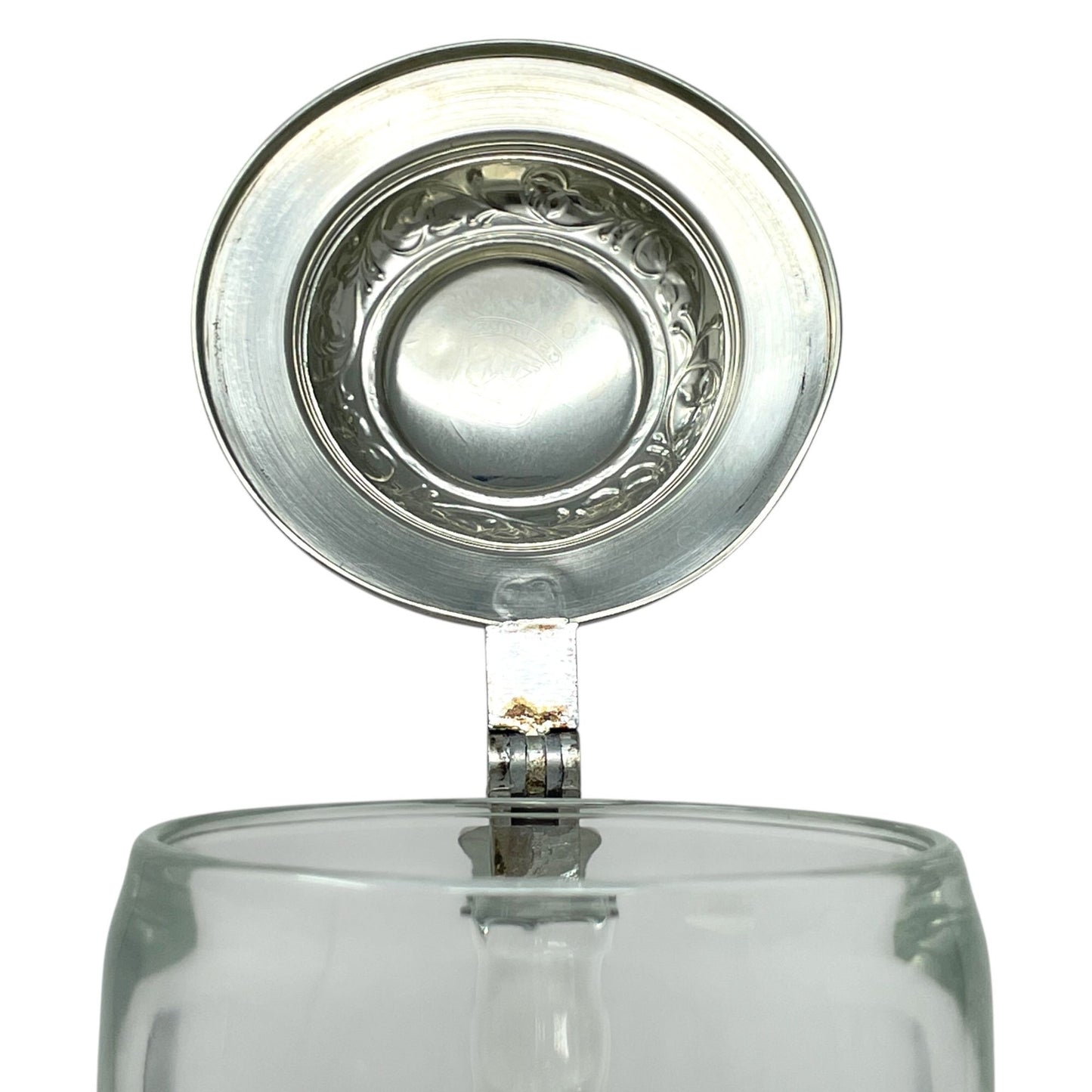 Vintage ALWE West Germany Glass Beer Stein Mug Pewter Lid Frosted Train Scene