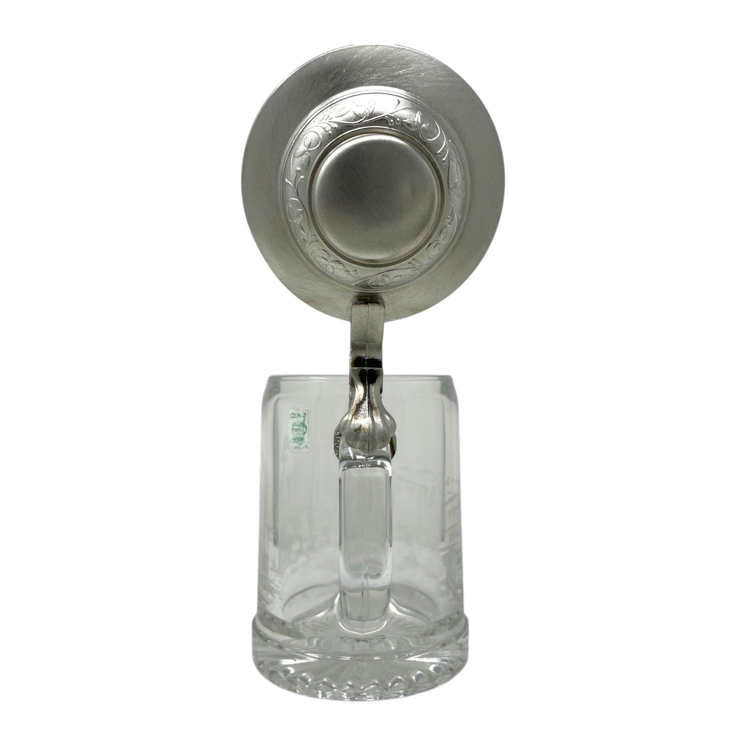 Vintage ALWE West Germany Glass Beer Stein Mug Pewter Lid Frosted Train Scene