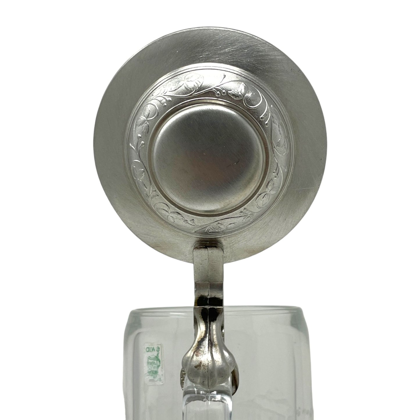 Vintage ALWE West Germany Glass Beer Stein Mug Pewter Lid Frosted Train Scene