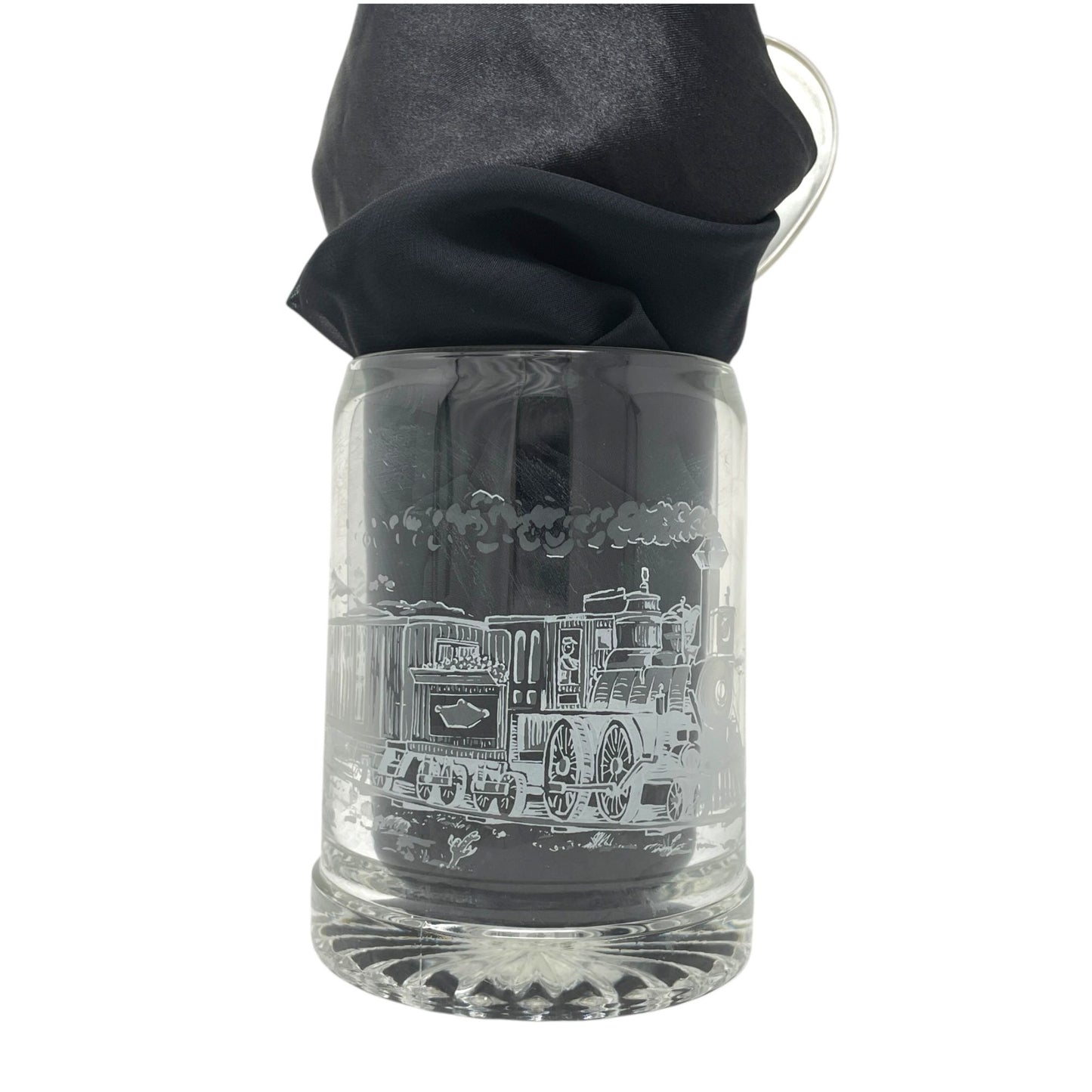 Vintage ALWE West Germany Glass Beer Stein Mug Pewter Lid Frosted Train Scene