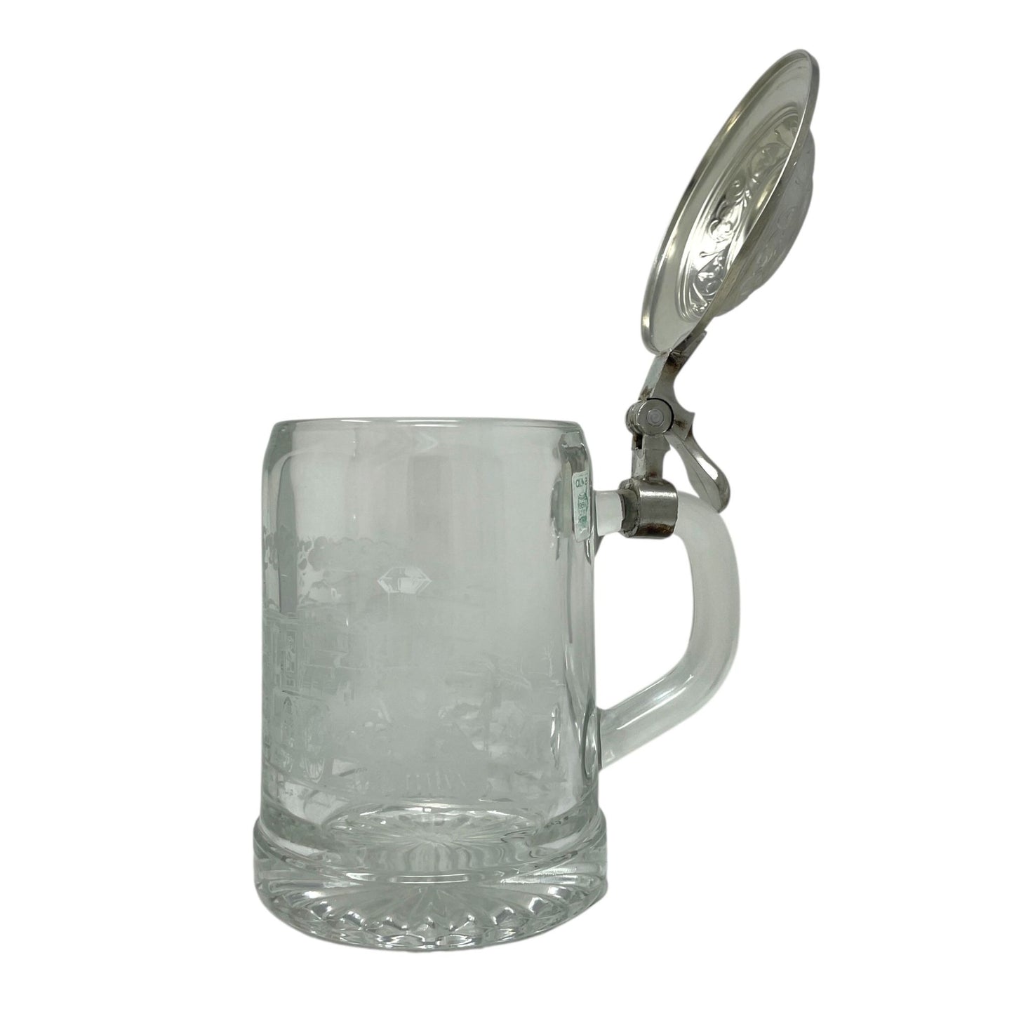 Vintage ALWE West Germany Glass Beer Stein Mug Pewter Lid Frosted Train Scene