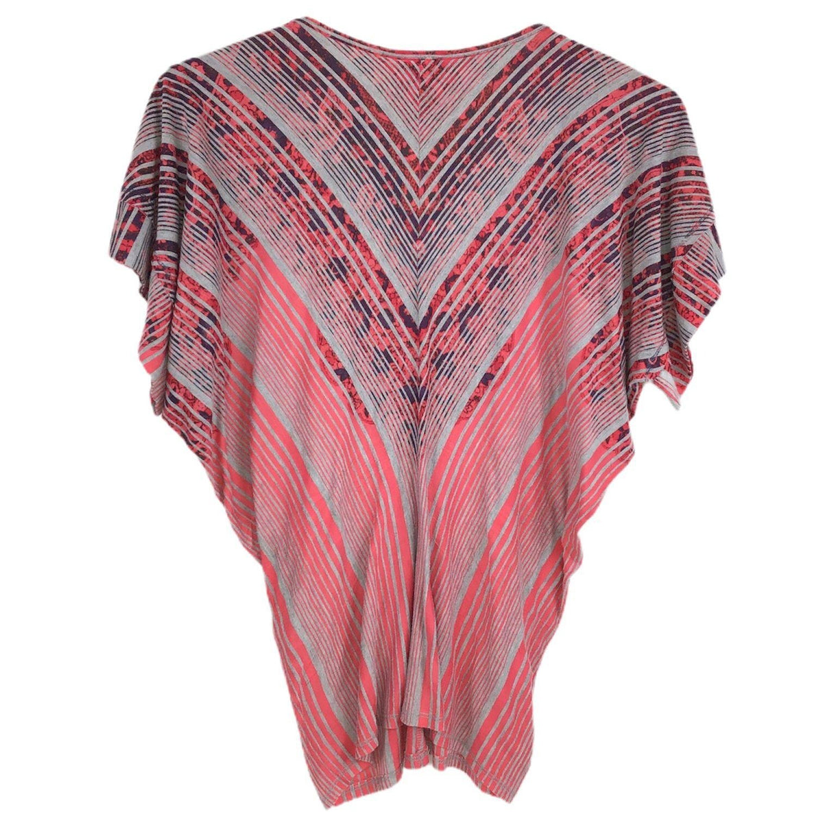 Y2K Daytrip Womens L Pink Gray Chevron V-Neck Poncho Top Southwestern Boho