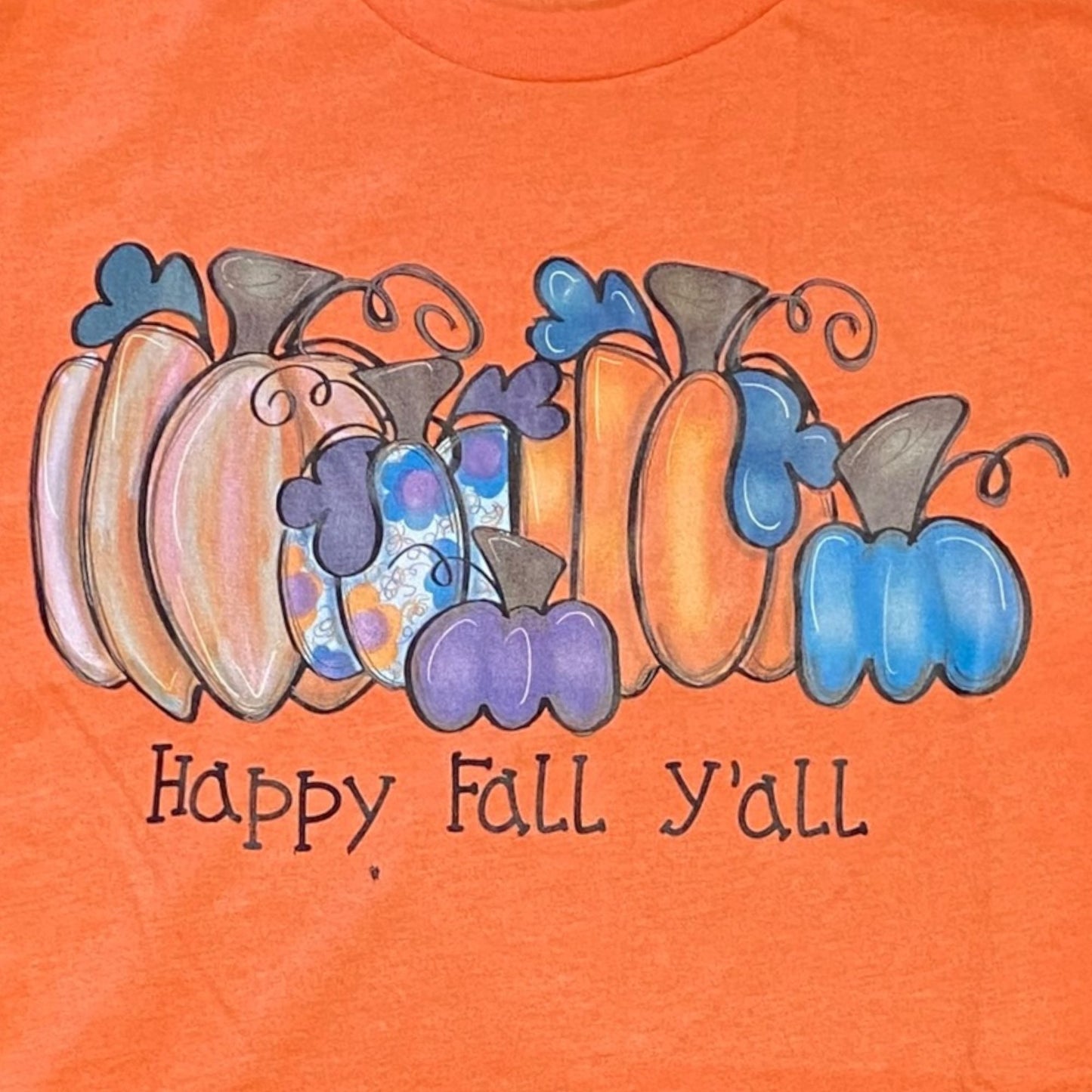 Thanksgiving Tshirt "Happy Fall Y'all" Pumpkins Fall Orange Canvas Womens M