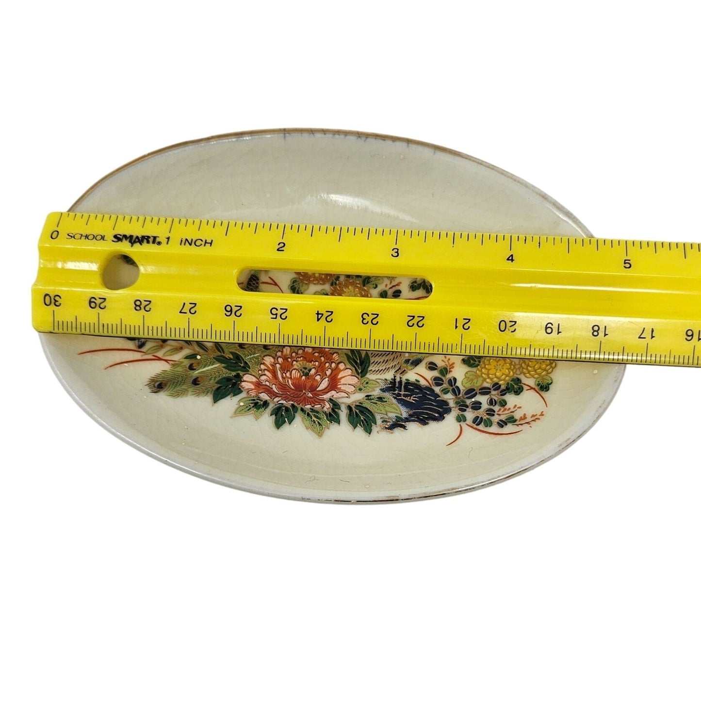 Vtg Pedestal Bowl Peacock Floral Japanese Hand Painted Ceramic Key Candy Dish