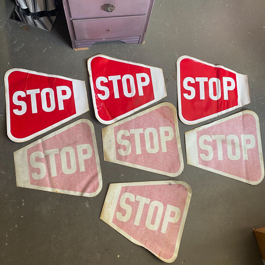 Vintage School Bus STOP Vinyl Decal Pack Lot of 7 Reflective Stickers 17X17 Red