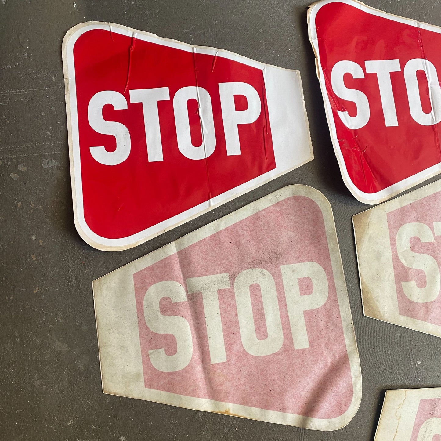 Vintage School Bus STOP Vinyl Decal Pack Lot of 7 Reflective Stickers 17X17 Red