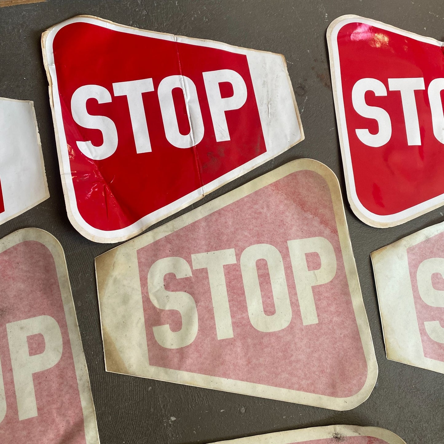 Vintage School Bus STOP Vinyl Decal Pack Lot of 7 Reflective Stickers 17X17 Red