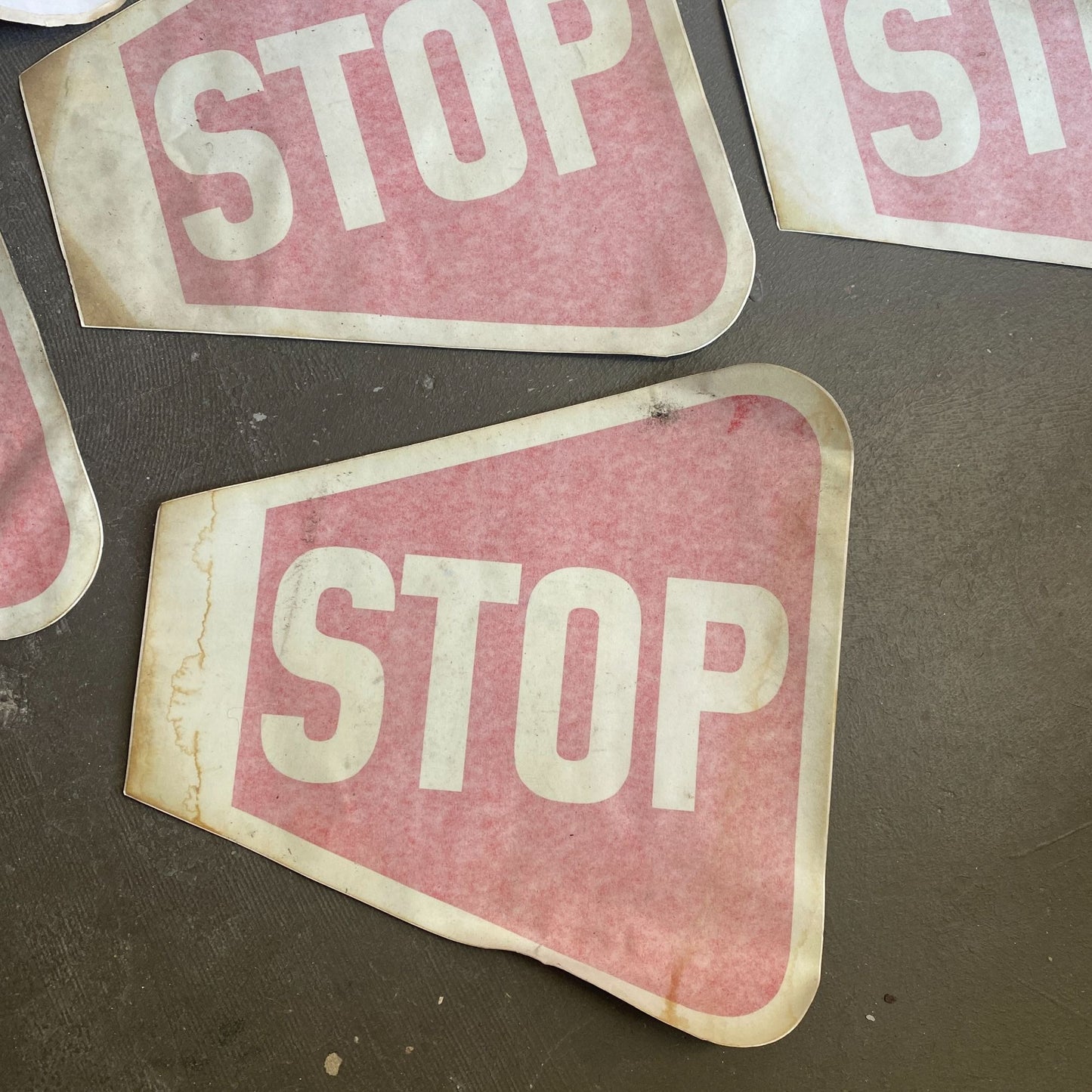 Vintage School Bus STOP Vinyl Decal Pack Lot of 7 Reflective Stickers 17X17 Red