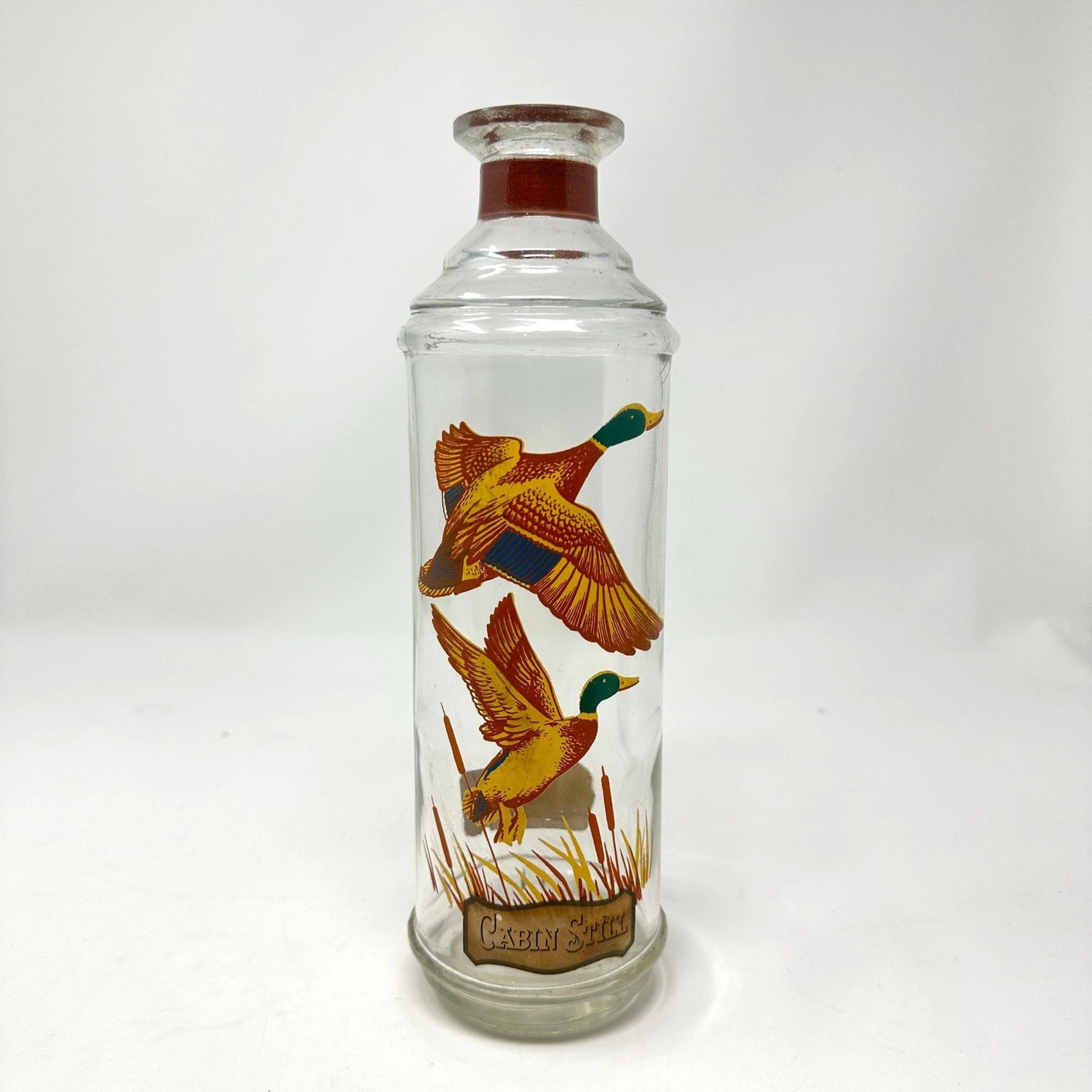Vtg Cabin Still Bourbon Glass Decanter Sportsman Mallard Duck Amber Stopper
