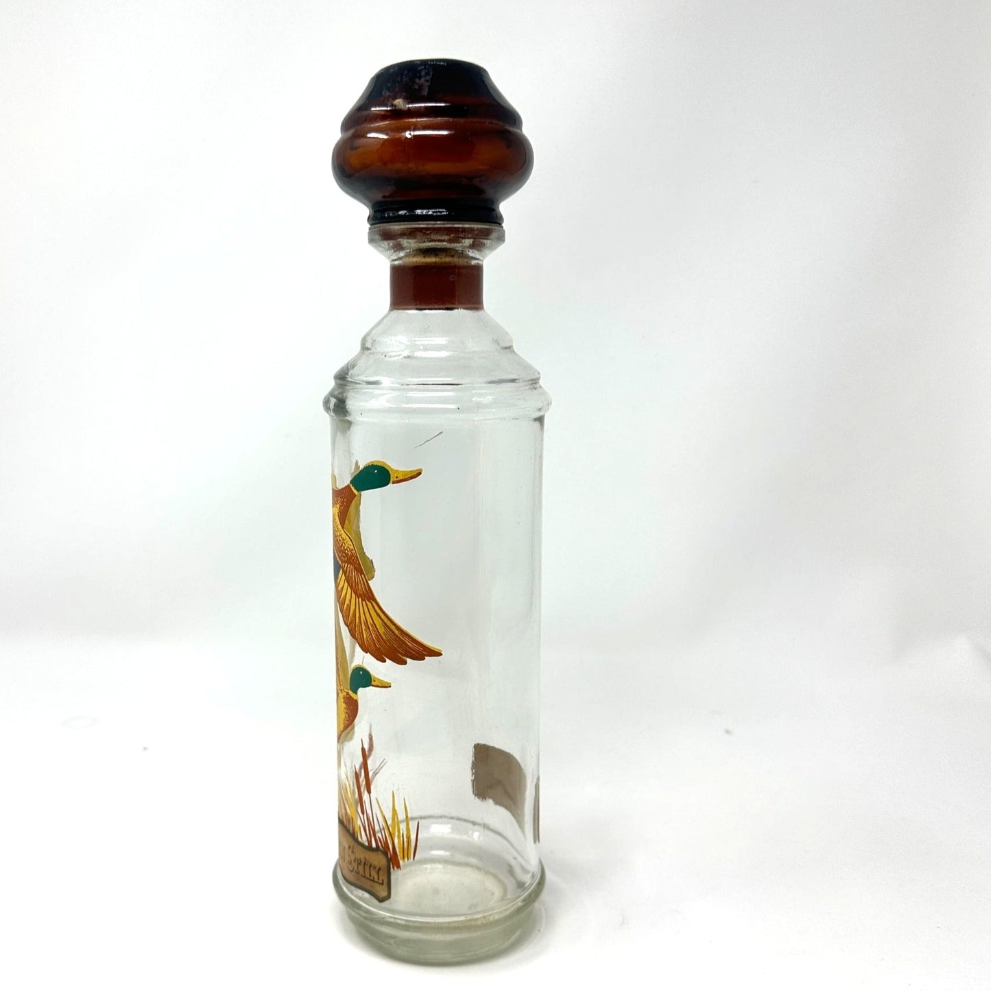 Vtg Cabin Still Bourbon Glass Decanter Sportsman Mallard Duck Amber Stopper