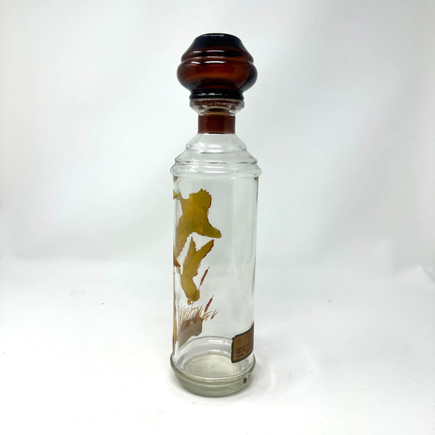Vtg Cabin Still Bourbon Glass Decanter Sportsman Mallard Duck Amber Stopper
