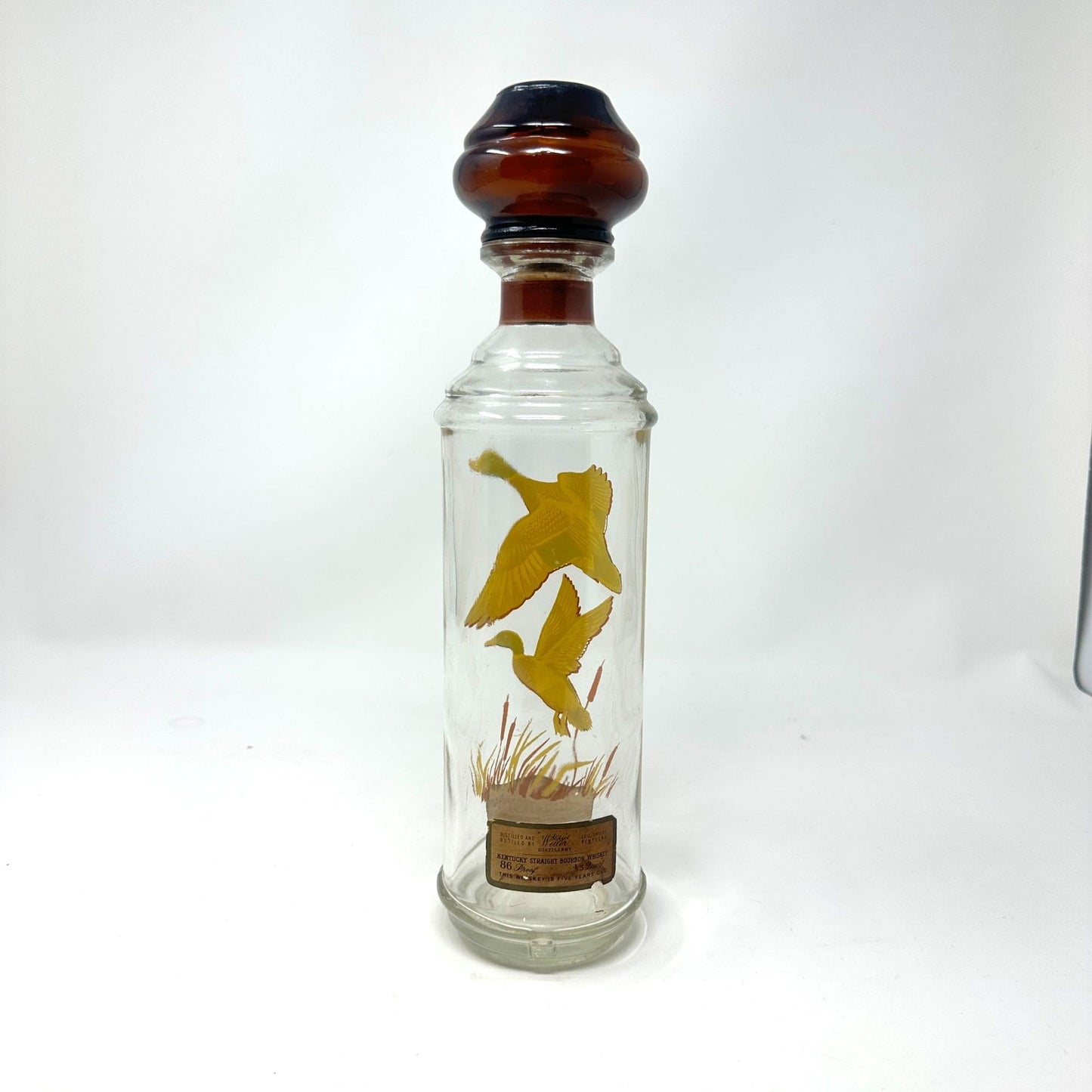 Vtg Cabin Still Bourbon Glass Decanter Sportsman Mallard Duck Amber Stopper