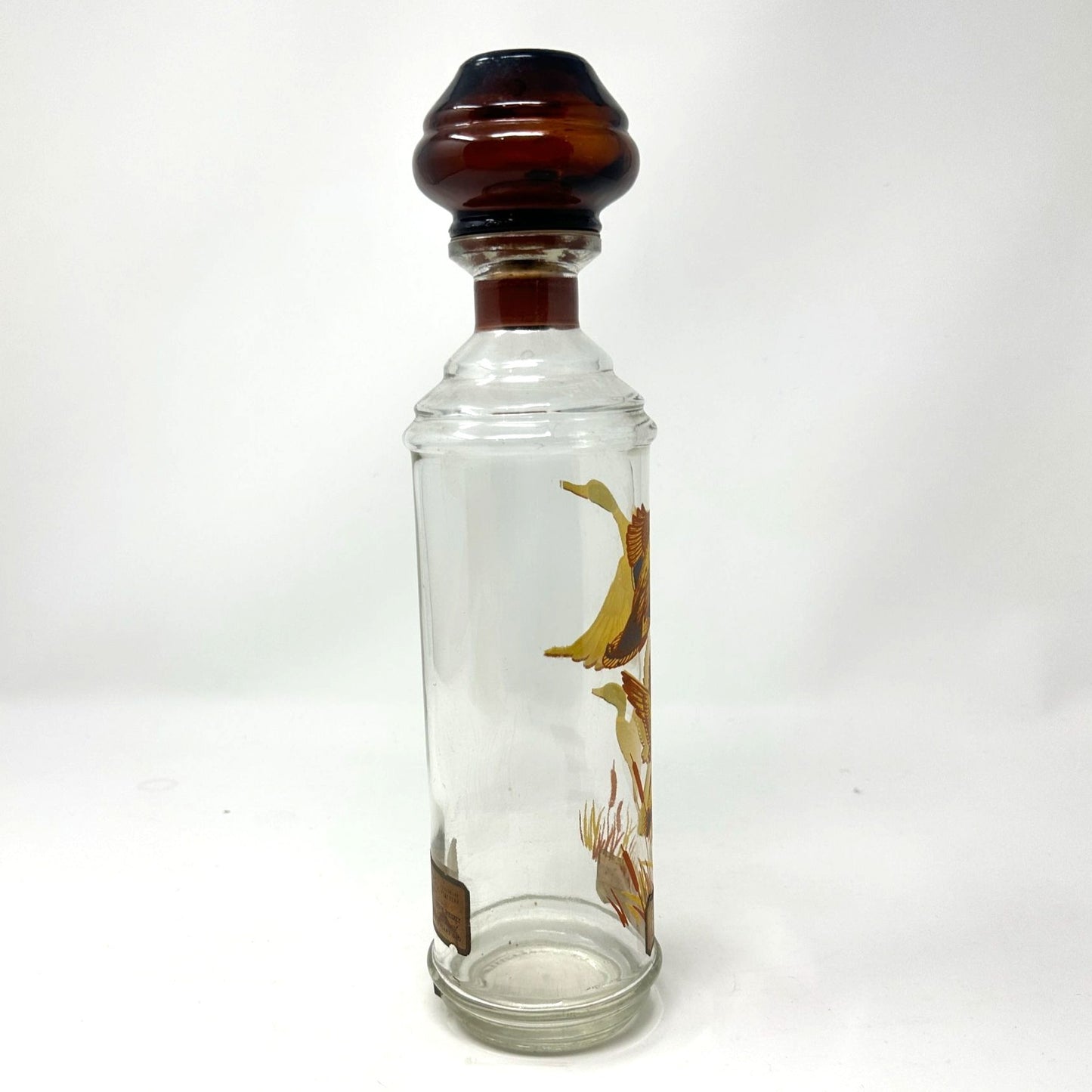 Vtg Cabin Still Bourbon Glass Decanter Sportsman Mallard Duck Amber Stopper