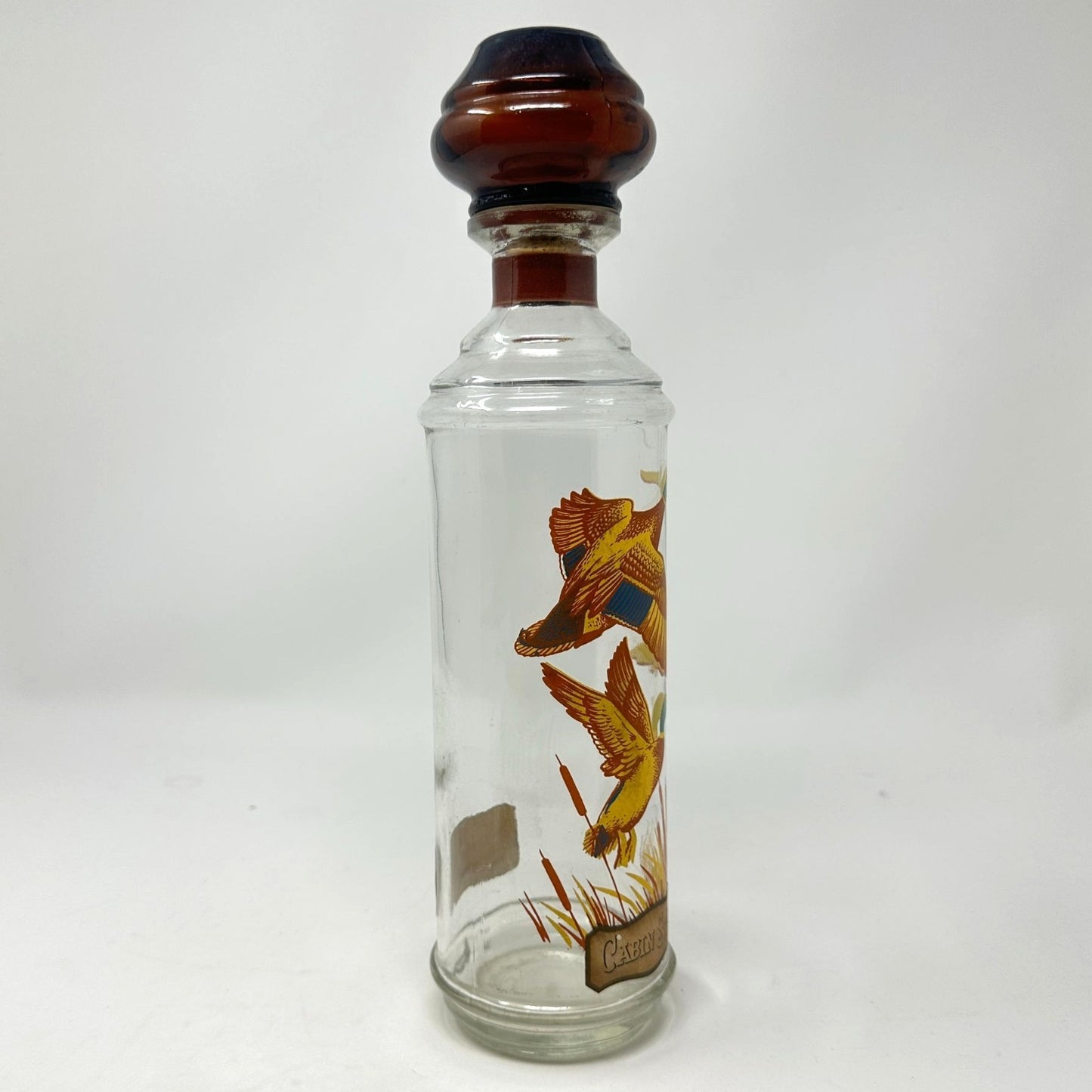 Vtg Cabin Still Bourbon Glass Decanter Sportsman Mallard Duck Amber Stopper