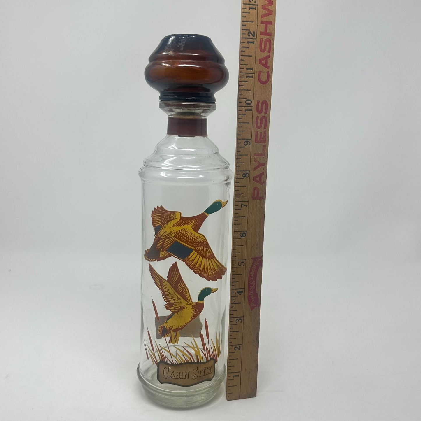 Vtg Cabin Still Bourbon Glass Decanter Sportsman Mallard Duck Amber Stopper