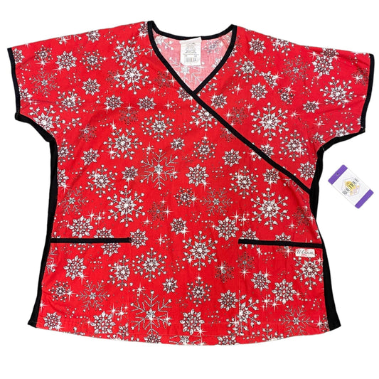 Christmas Scrub Top UA Scrubs L Red Snowflake Nursing Uniform Festive Kitsch