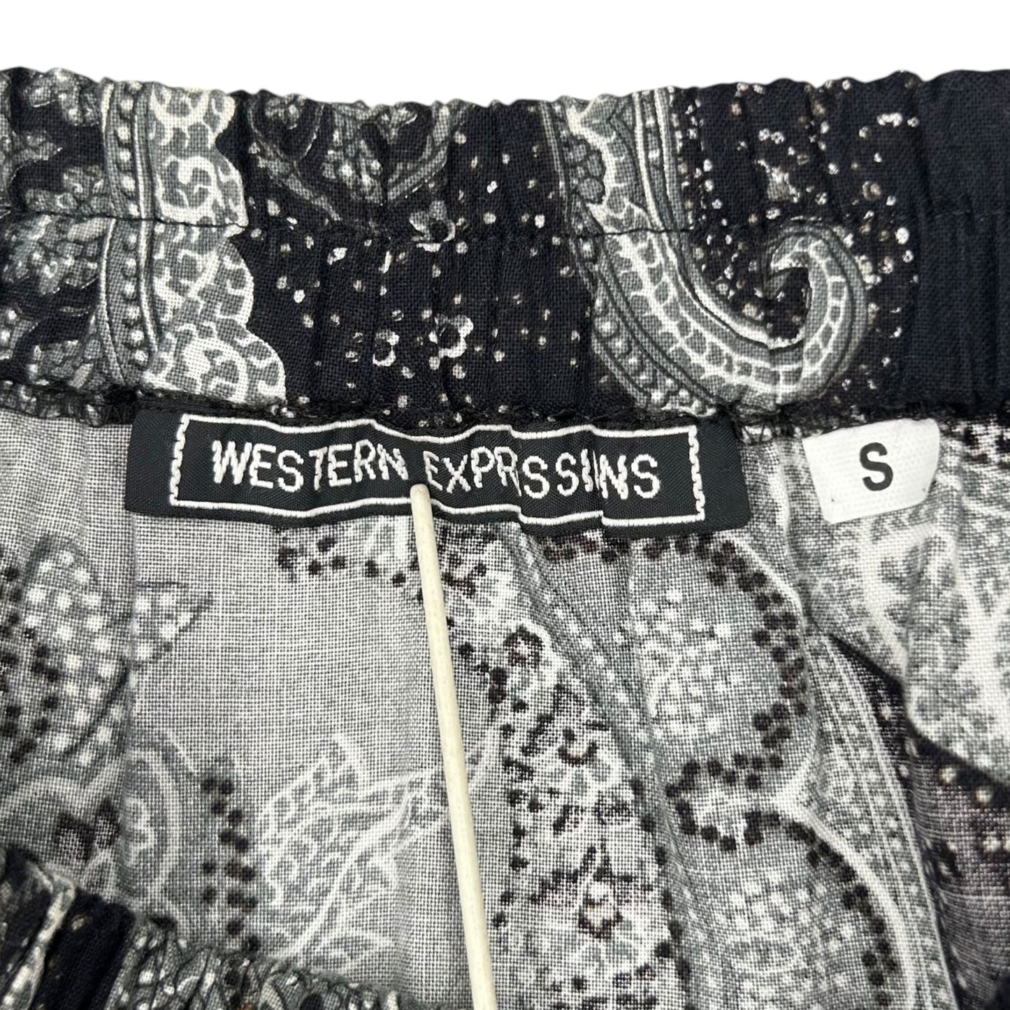 Western Expressions S Gray Black Paisley Circle Skirt Tiered Elastic Waist