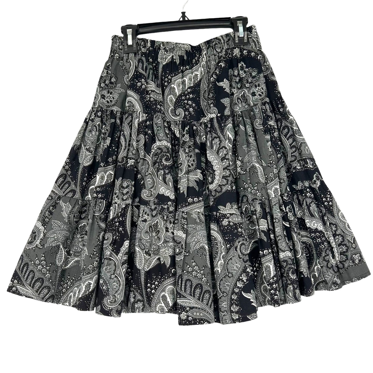 Western Expressions S Gray Black Paisley Circle Skirt Tiered Elastic Waist