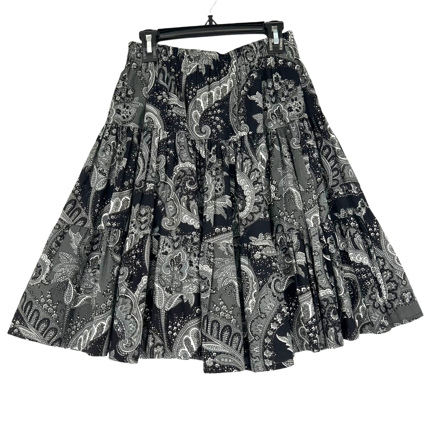 Western Expressions S Gray Black Paisley Circle Skirt Tiered Elastic Waist