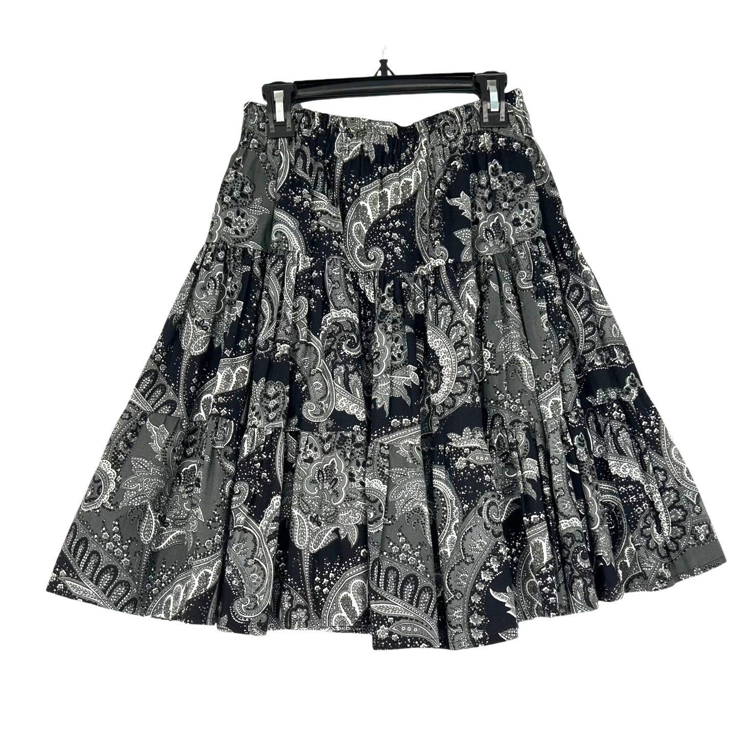 Western Expressions S Gray Black Paisley Circle Skirt Tiered Elastic Waist