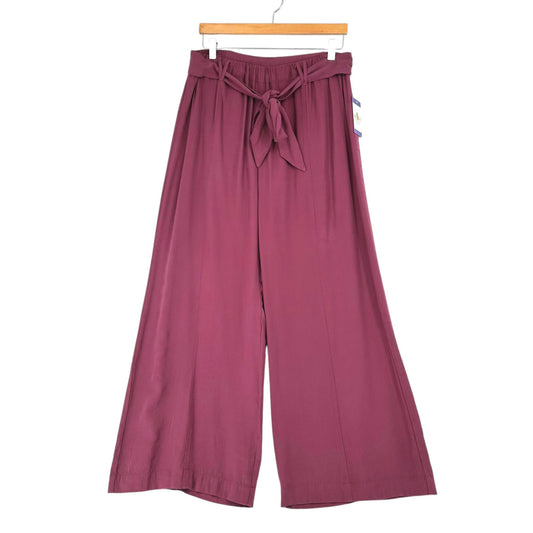 Easel L Plum Mineral Wash Wide Leg Pants Elastic Waist Belted Womens Relaxed Fit