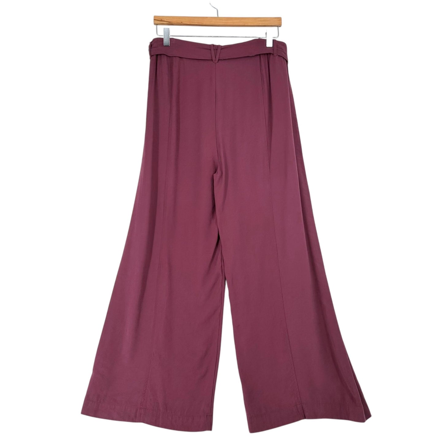 Easel L Plum Mineral Wash Wide Leg Pants Elastic Waist Belted Womens Relaxed Fit