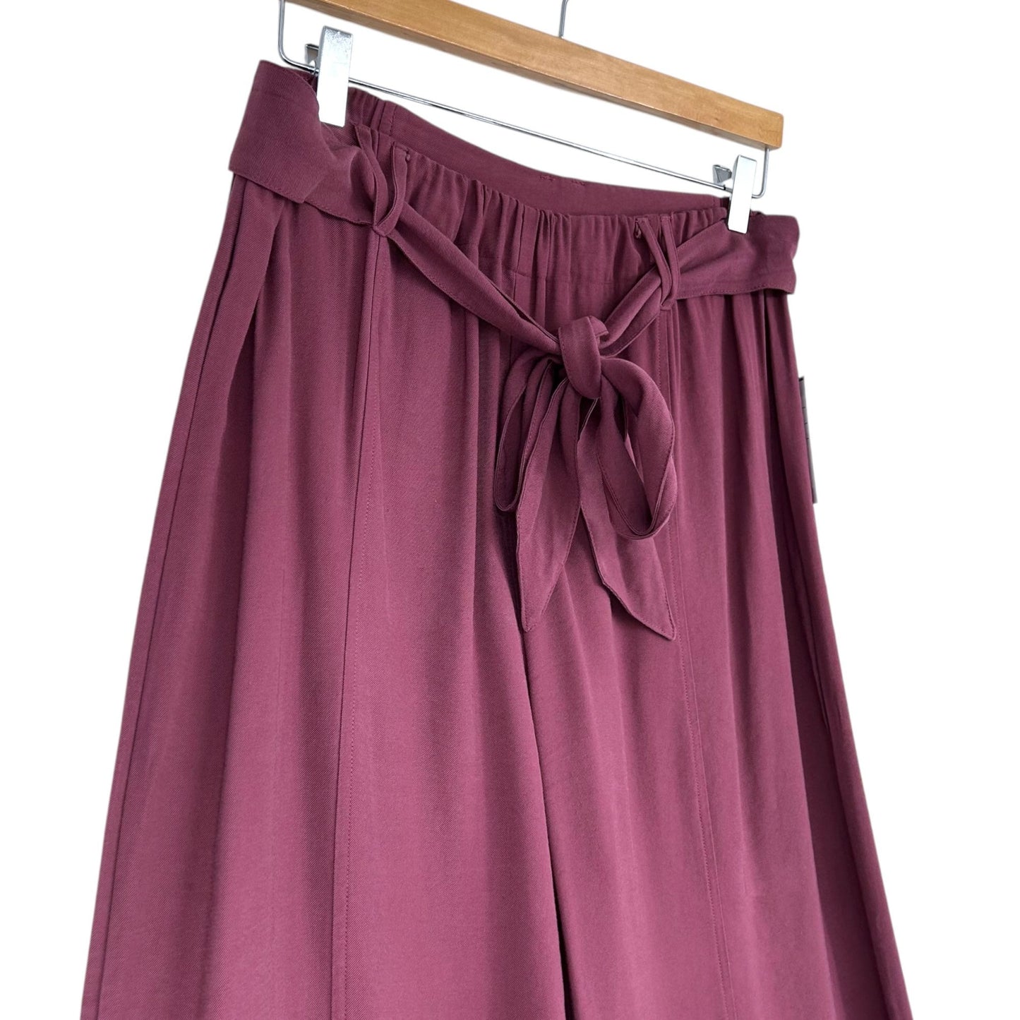 Easel L Plum Mineral Wash Wide Leg Pants Elastic Waist Belted Womens Relaxed Fit