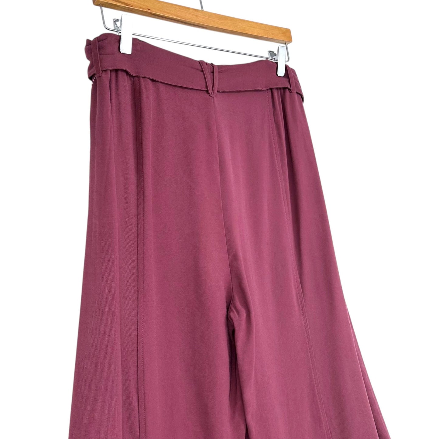 Easel L Plum Mineral Wash Wide Leg Pants Elastic Waist Belted Womens Relaxed Fit