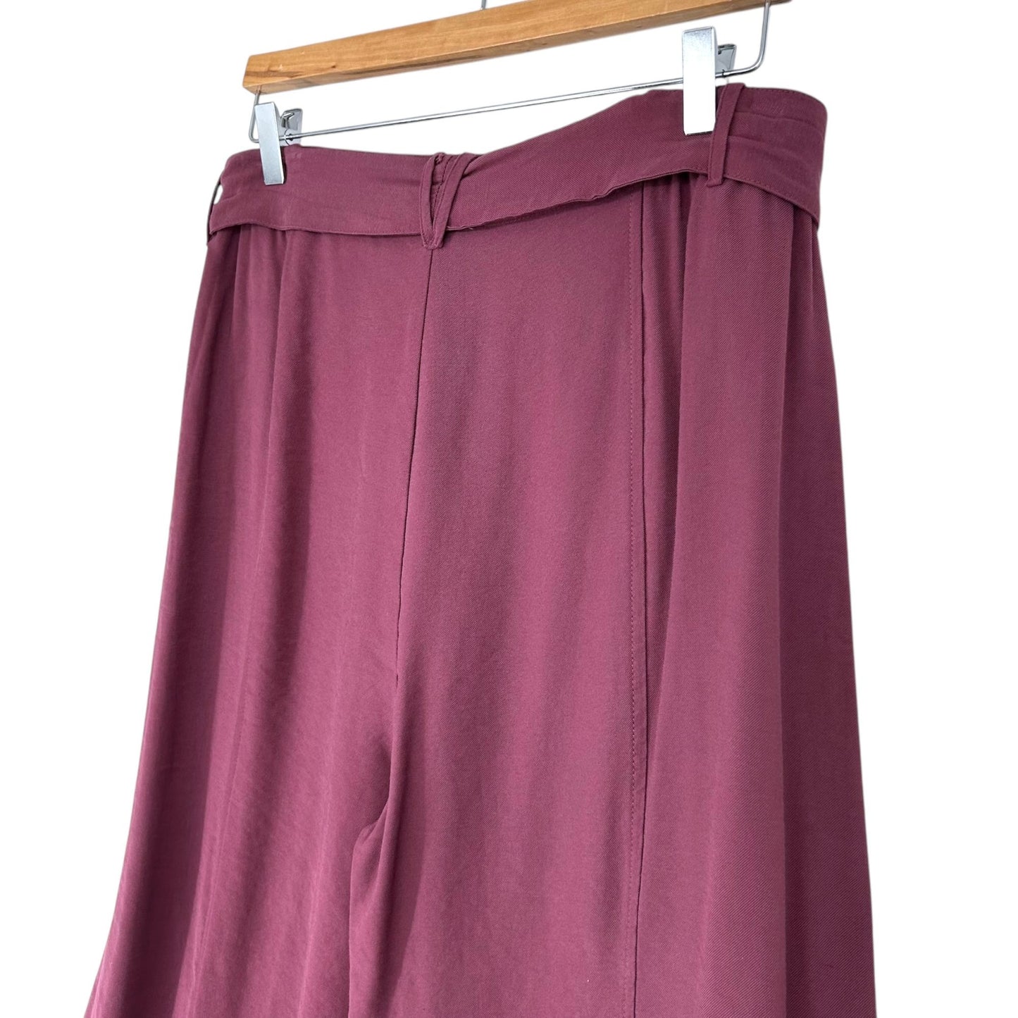 Easel L Plum Mineral Wash Wide Leg Pants Elastic Waist Belted Womens Relaxed Fit