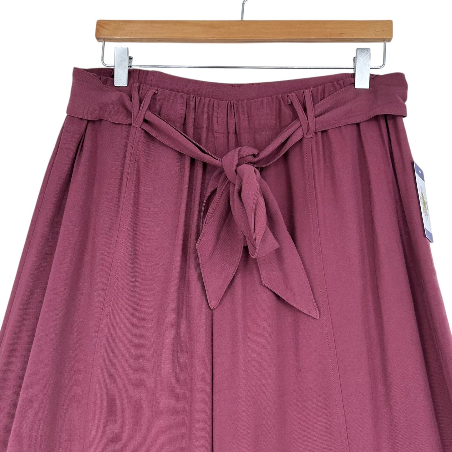 Easel L Plum Mineral Wash Wide Leg Pants Elastic Waist Belted Womens Relaxed Fit