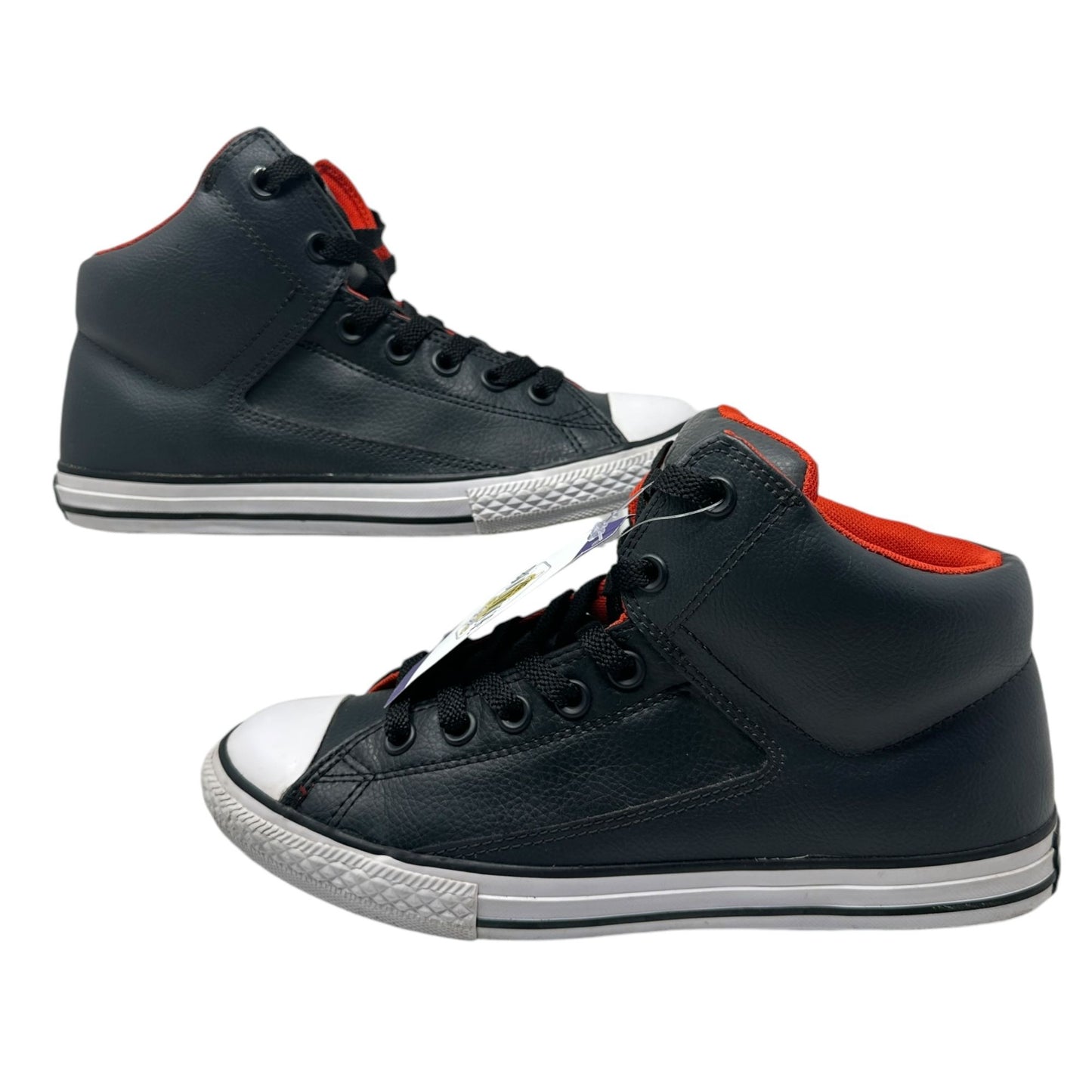 Converse All Star Junior Youth Size 6 High-Top Sneakers Black Leather Orange