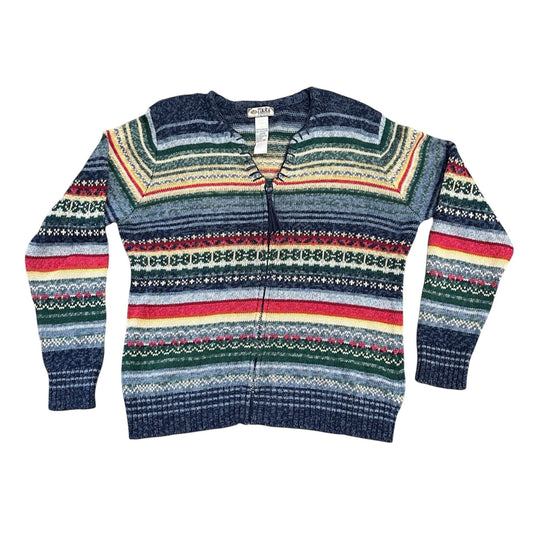 Vtg Tiara International Cardigan Sweater M Striped Full Zip Preppy Granny Cozy