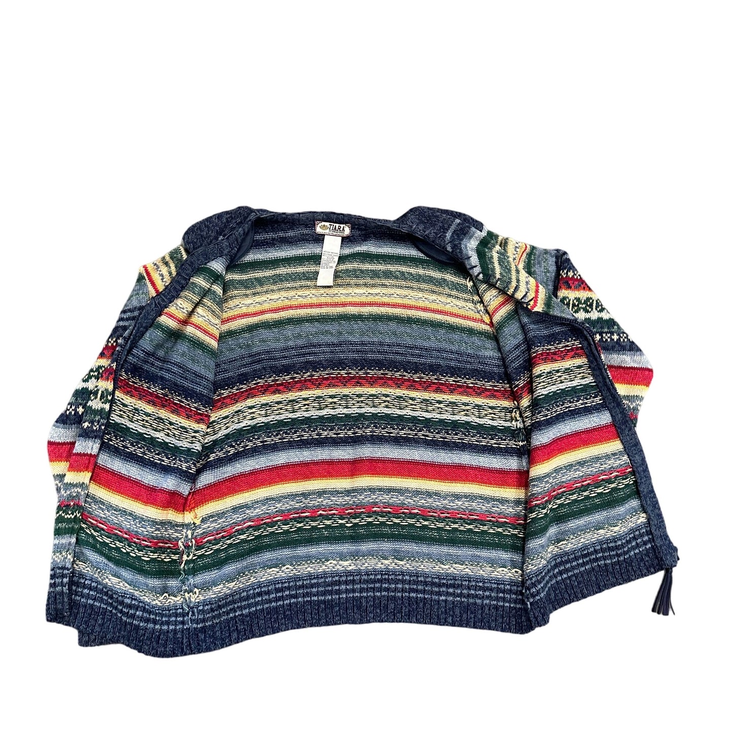 Vtg Tiara International Cardigan Sweater M Striped Full Zip Preppy Granny Cozy