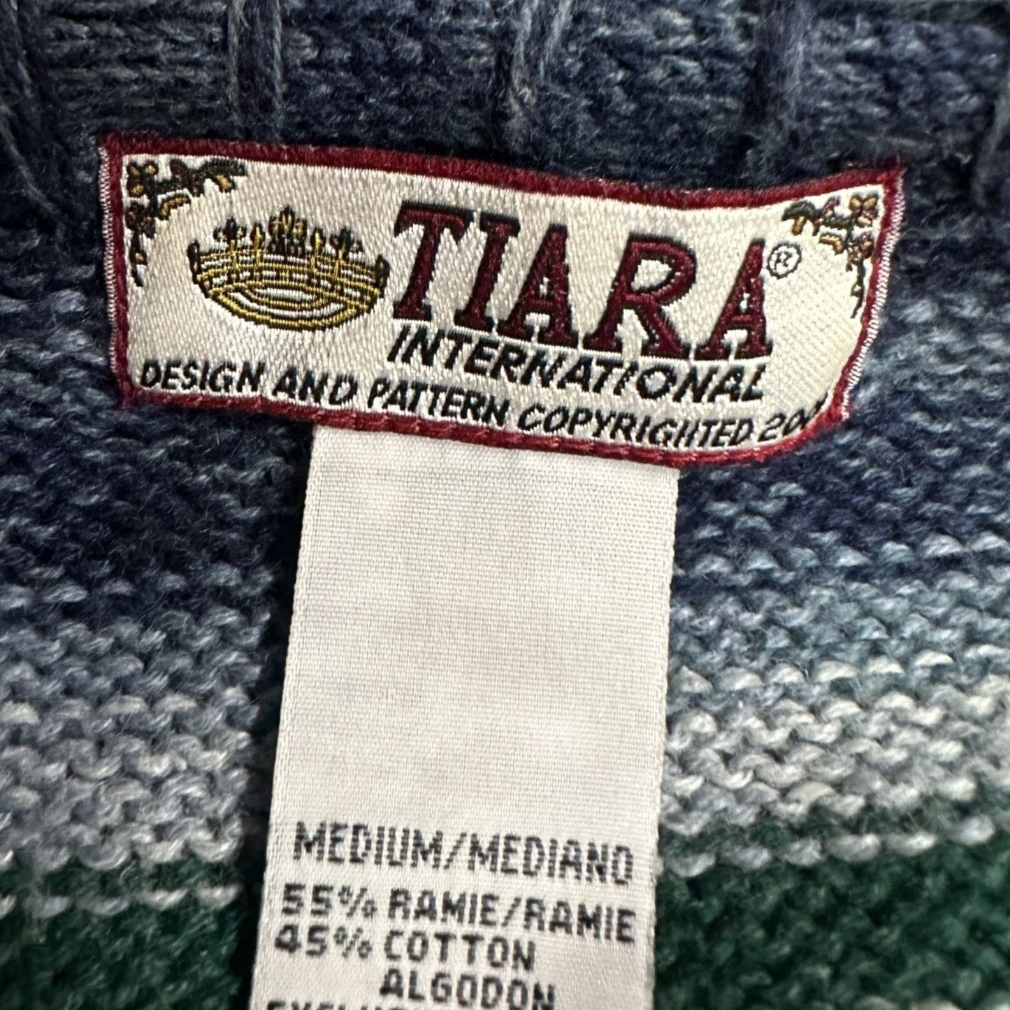Vtg Tiara International Cardigan Sweater M Striped Full Zip Preppy Granny Cozy